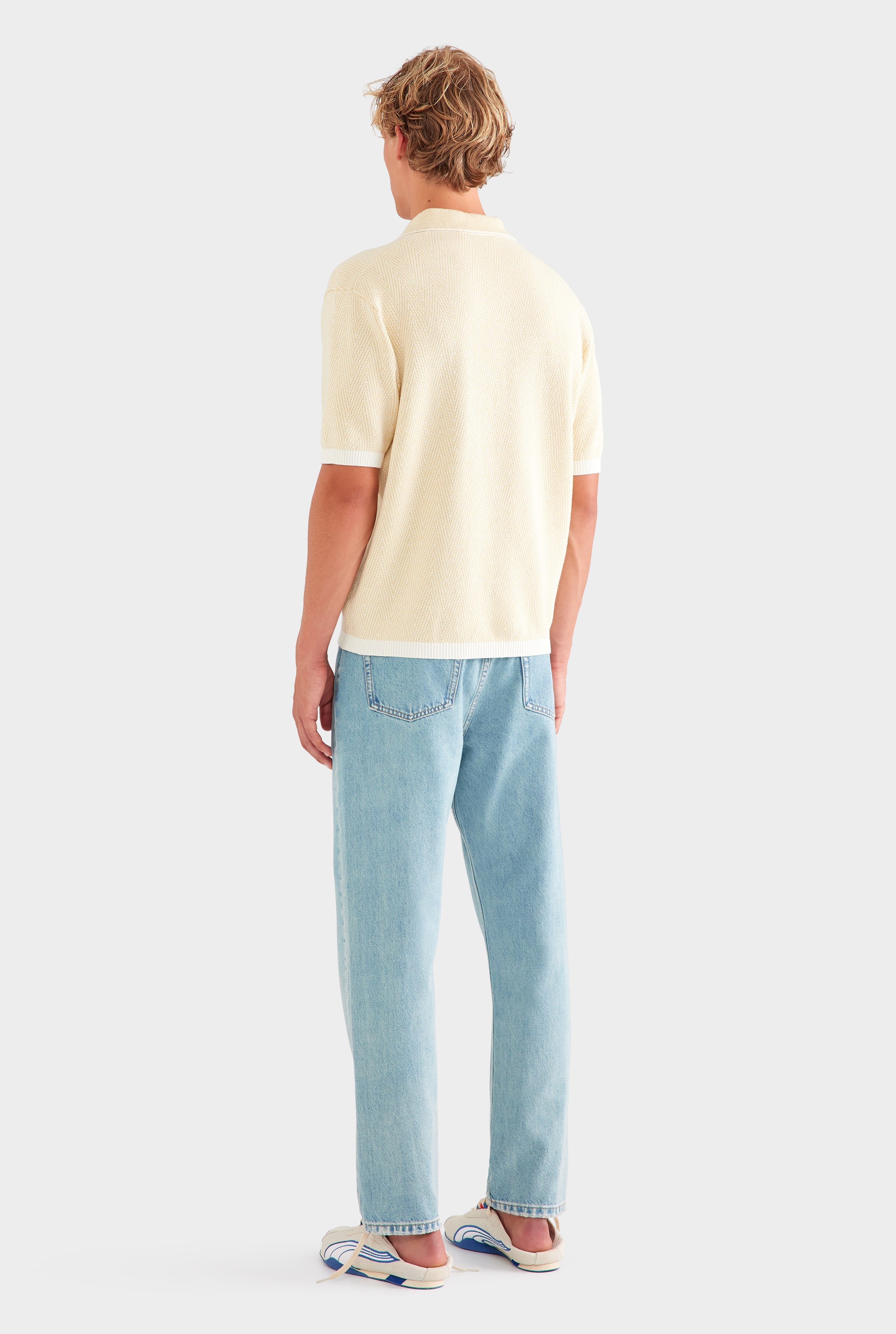 Chevron Knit Polo - Cream/Beige