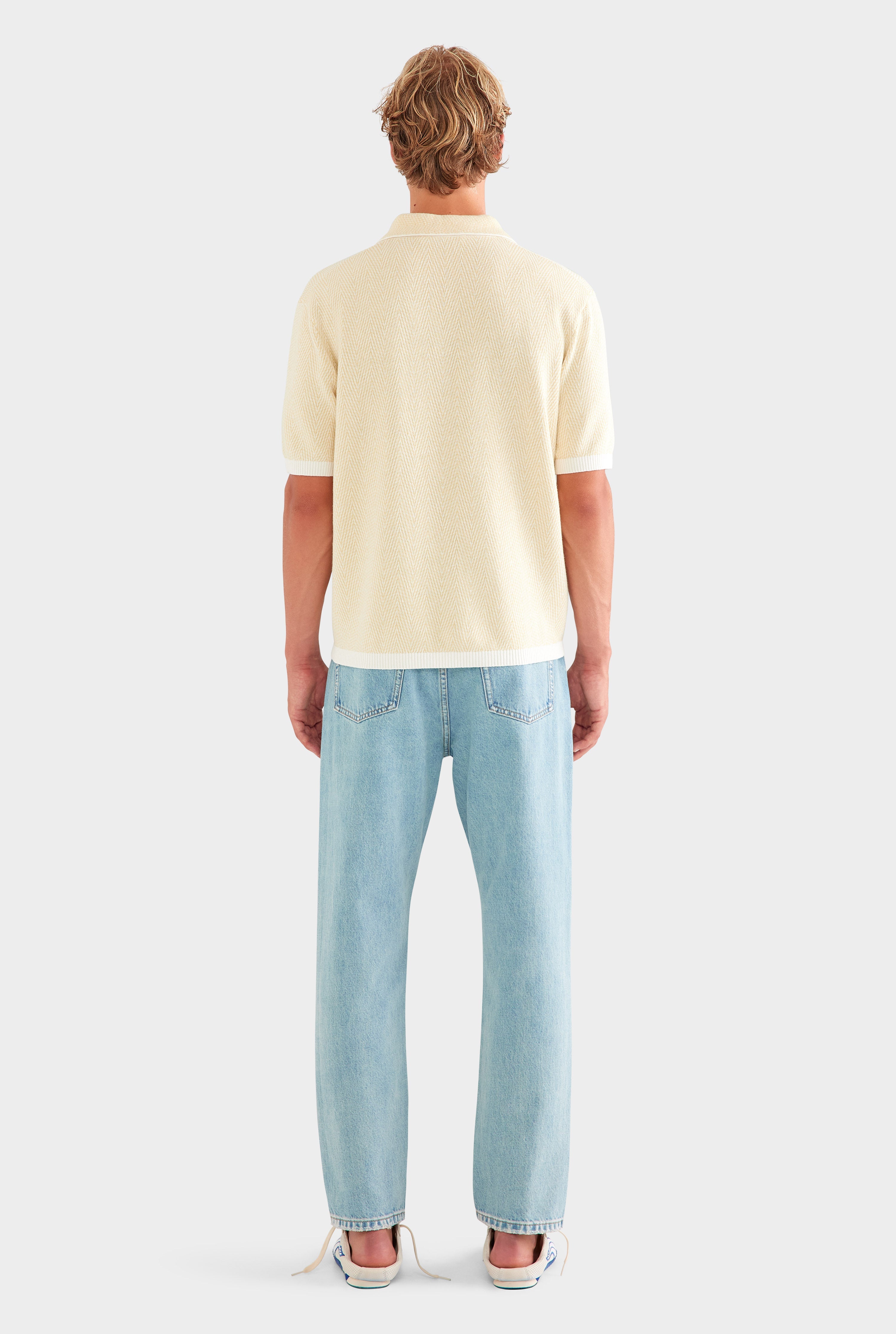 Chevron Knit Polo - Cream/Beige