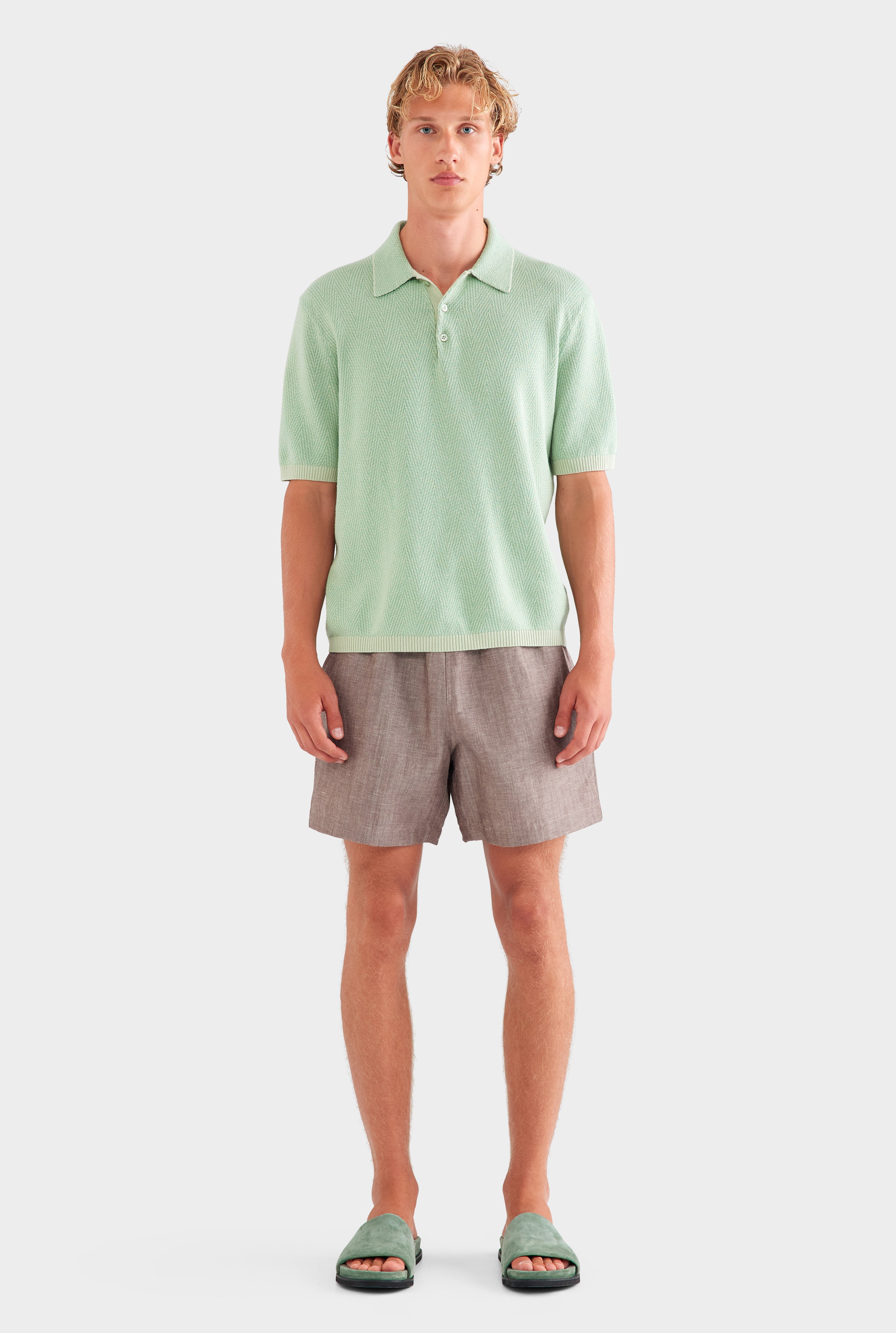 Chevron Knit Polo - Pale Pistachio