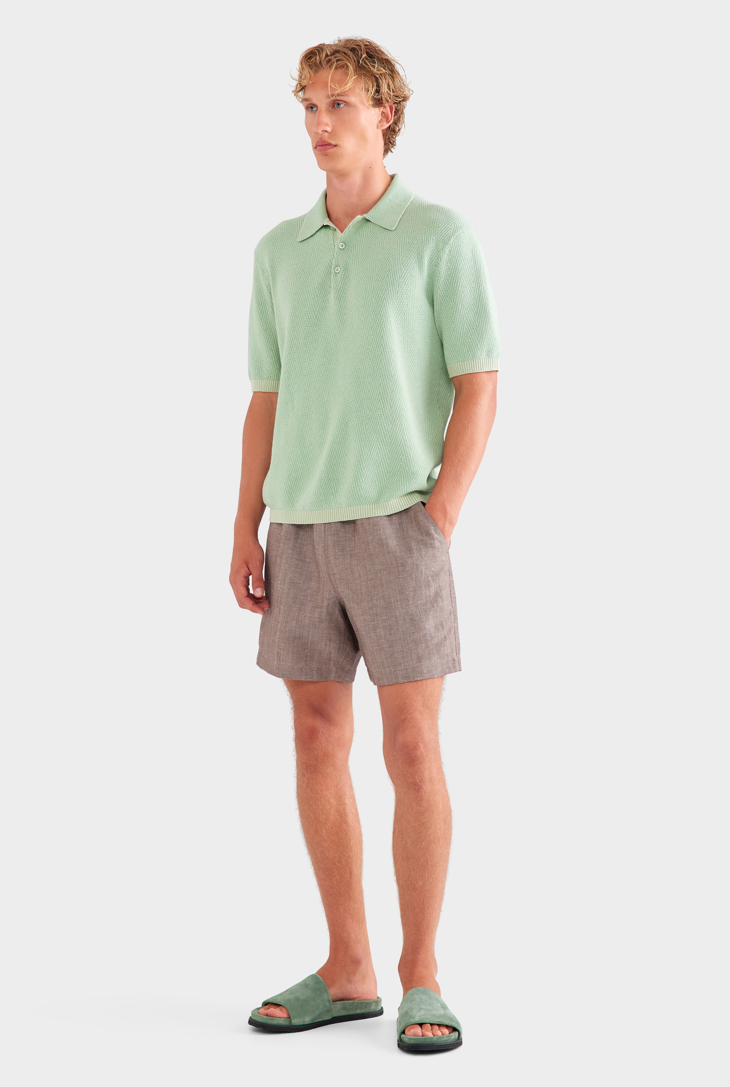 Chevron Knit Polo - Pale Pistachio