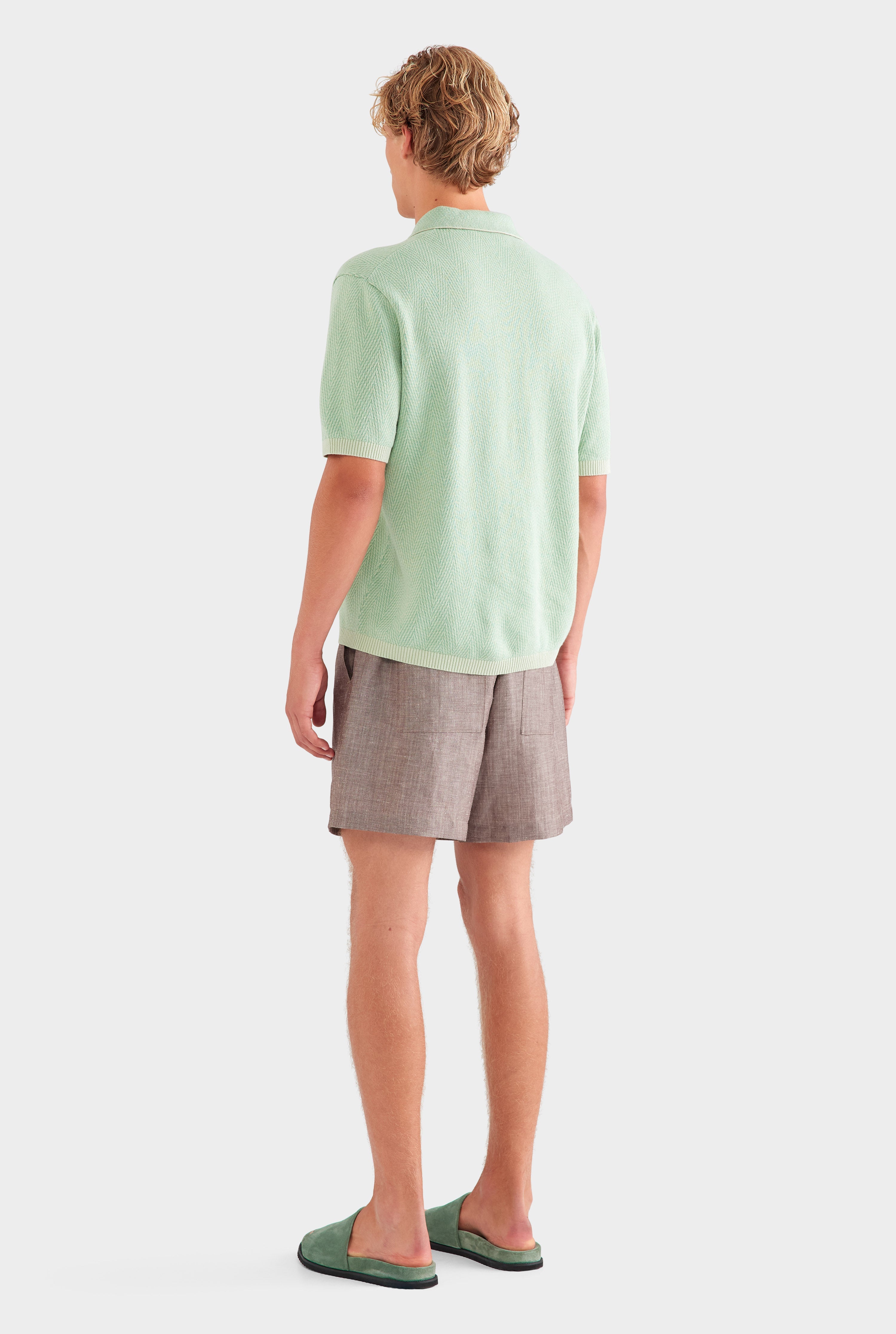 Chevron Knit Polo - Pale Pistachio