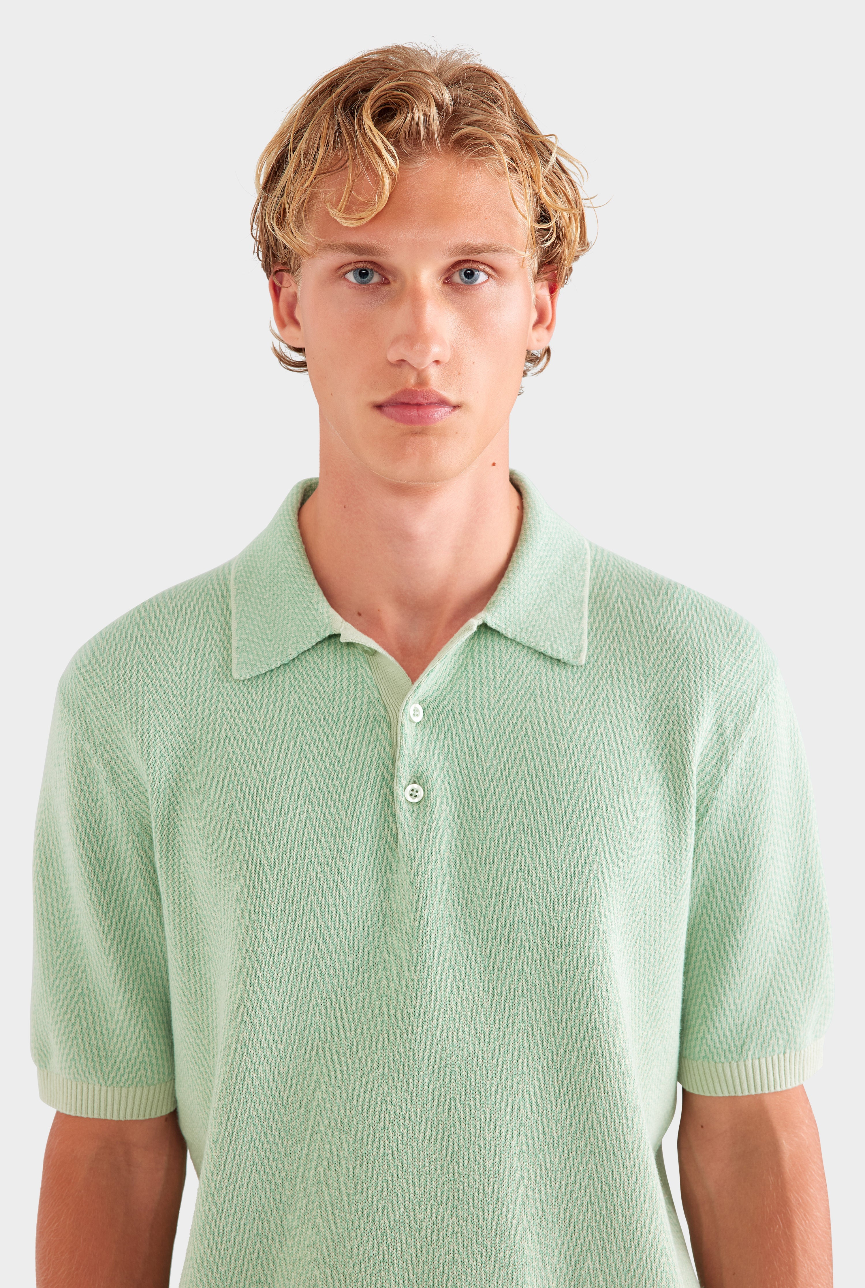 Chevron Knit Polo - Pale Pistachio