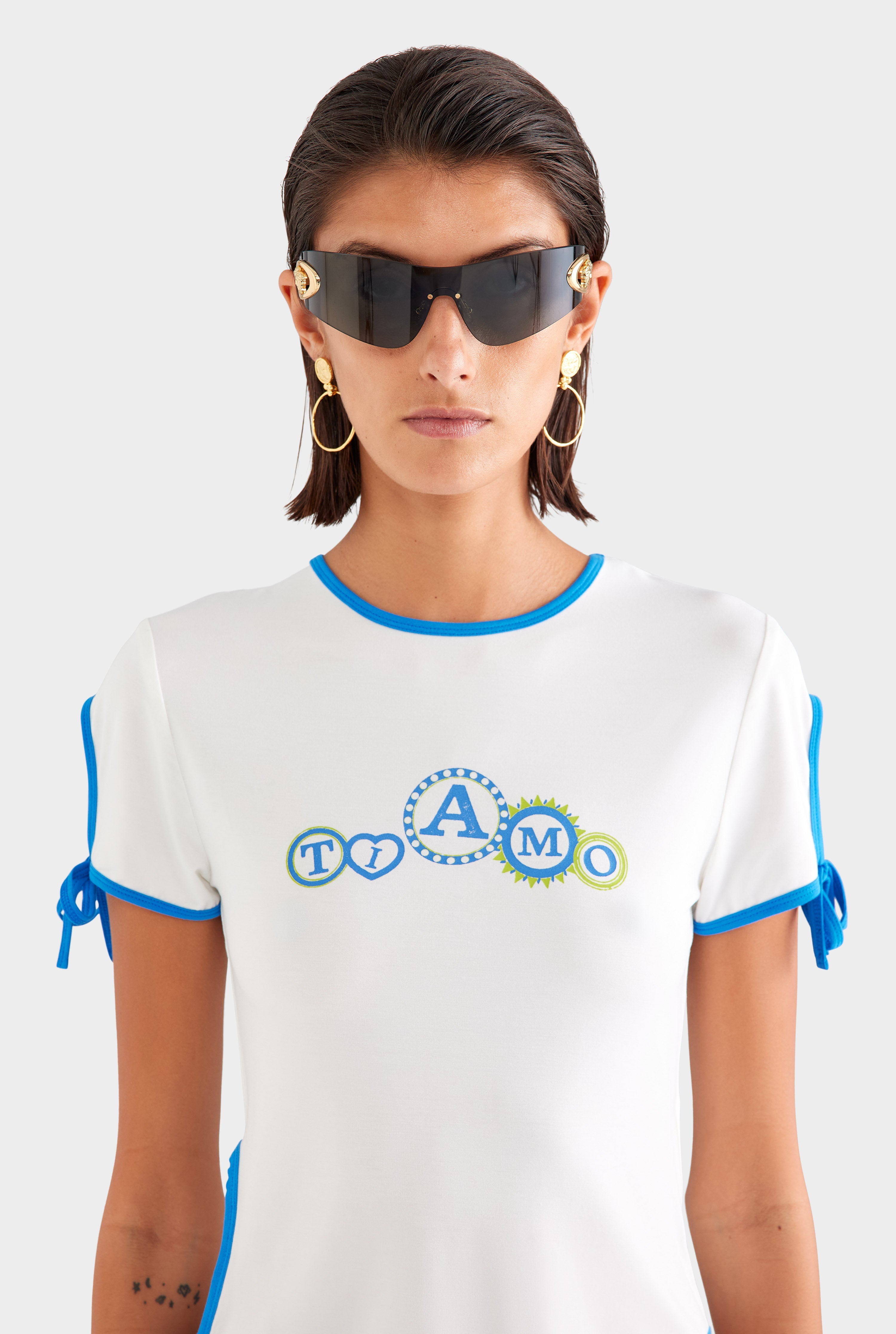 Contrast Jersey Tee - White/Ocean Blue