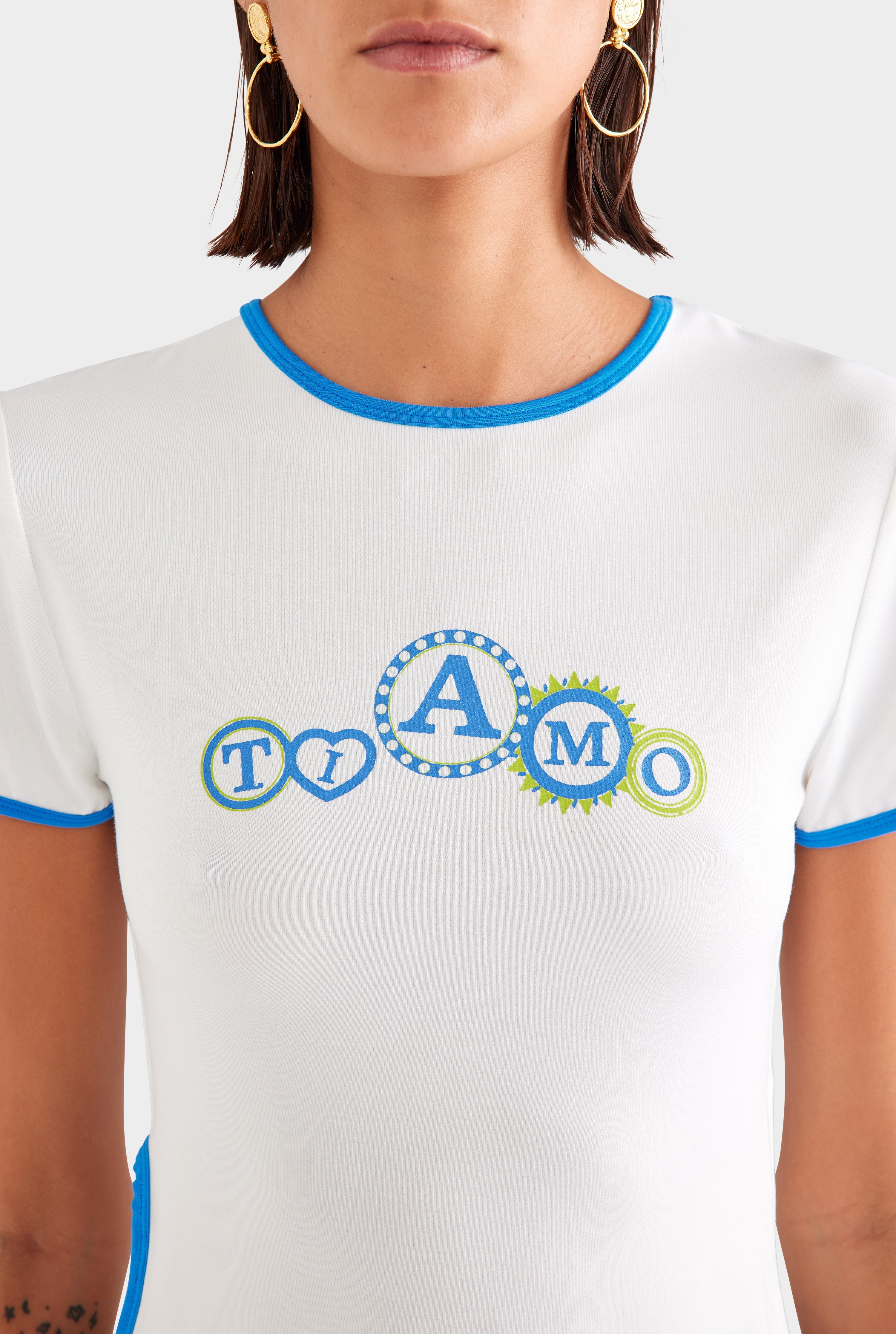 Contrast Jersey Tee - White/Ocean Blue