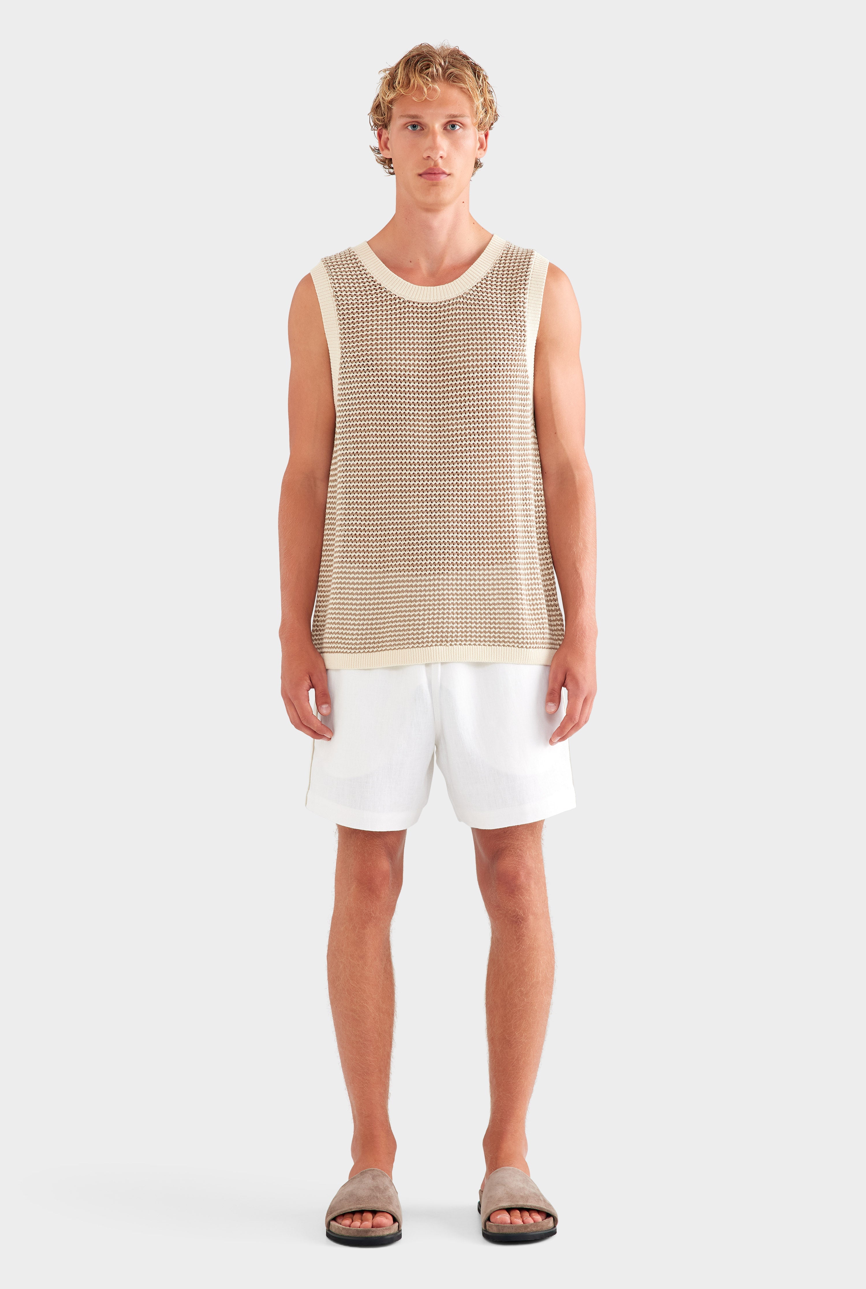 Cotton Crochet Tank - Cream/Chocolate