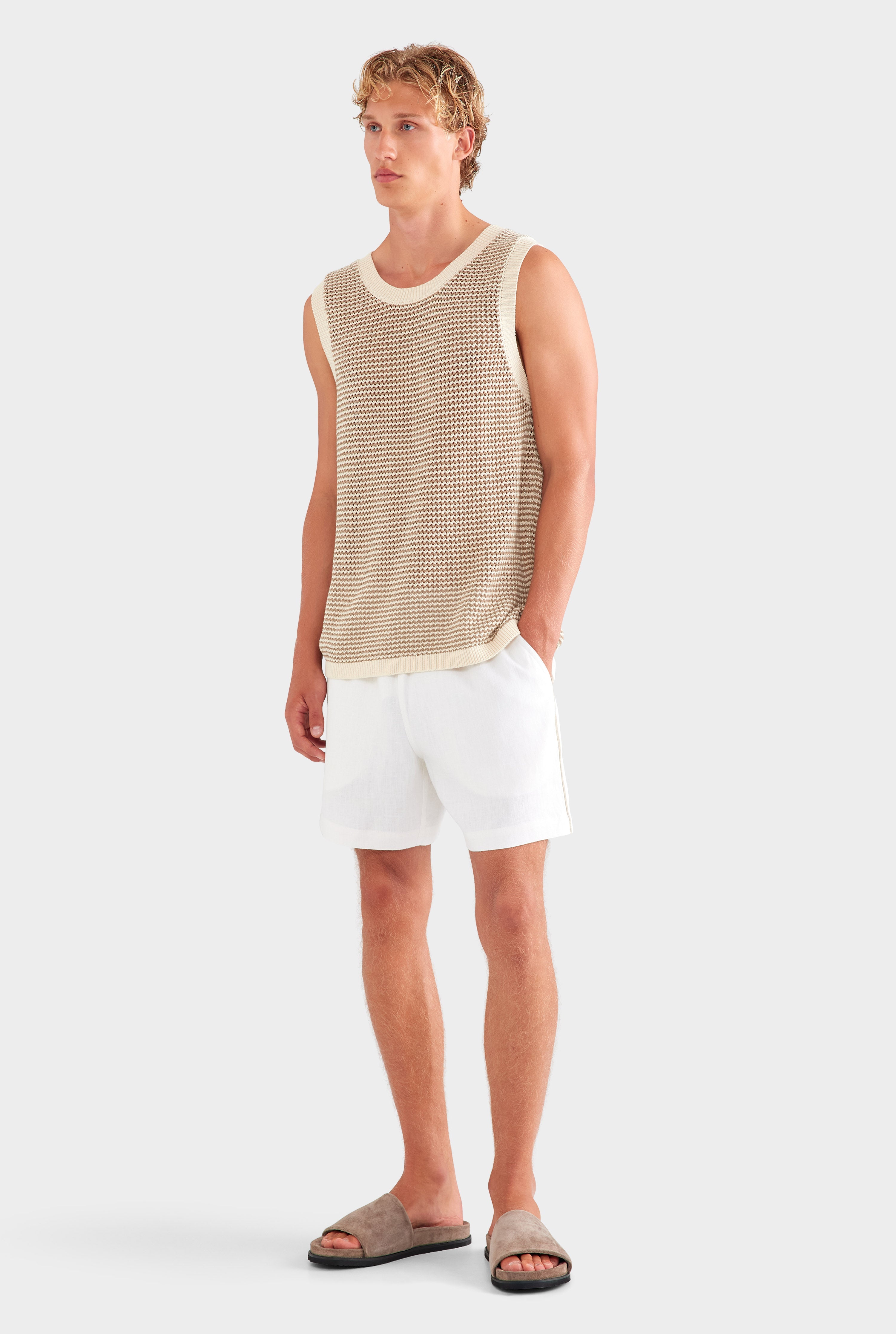 Cotton Crochet Tank - Cream/Chocolate