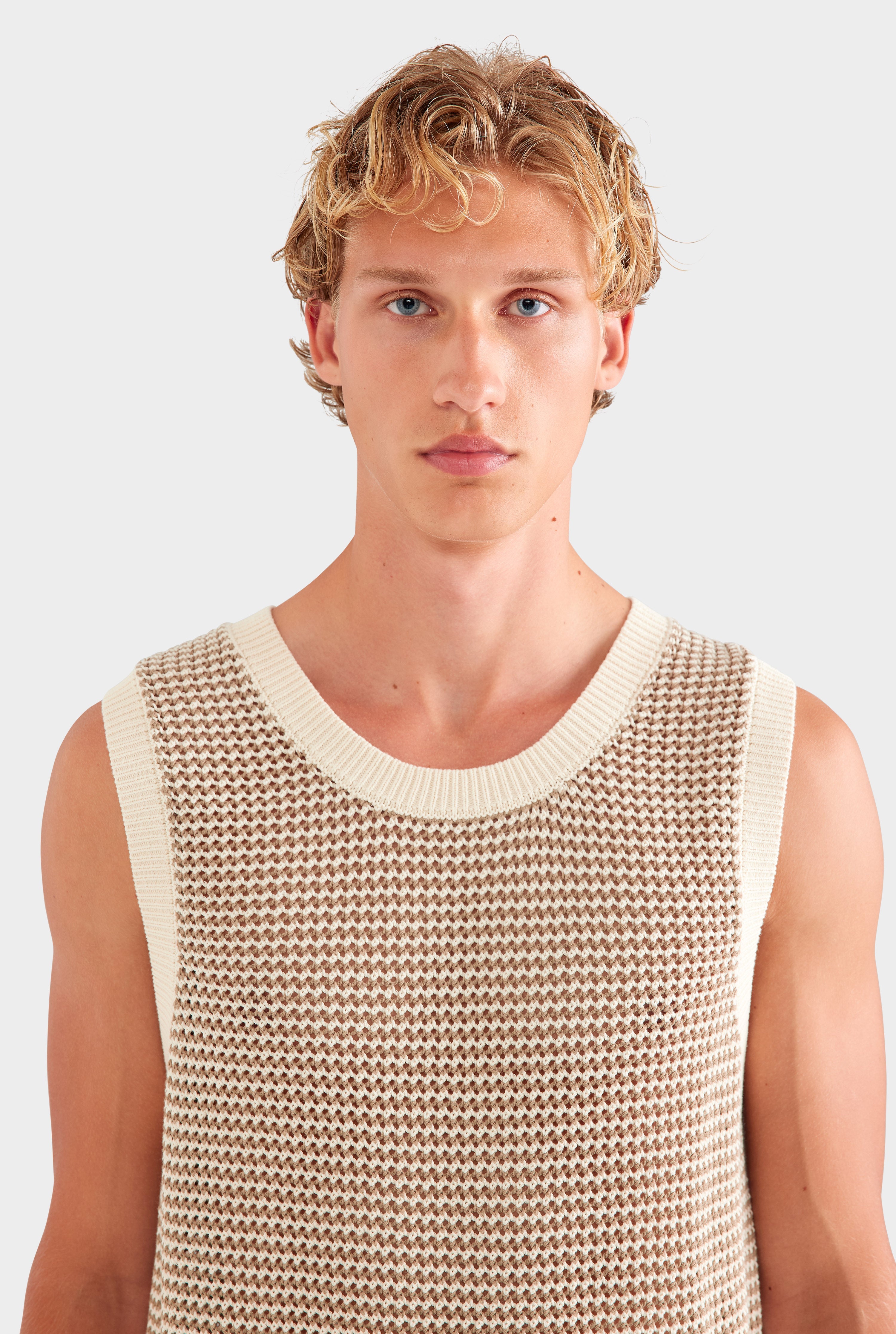 Cotton Crochet Tank - Cream/Chocolate