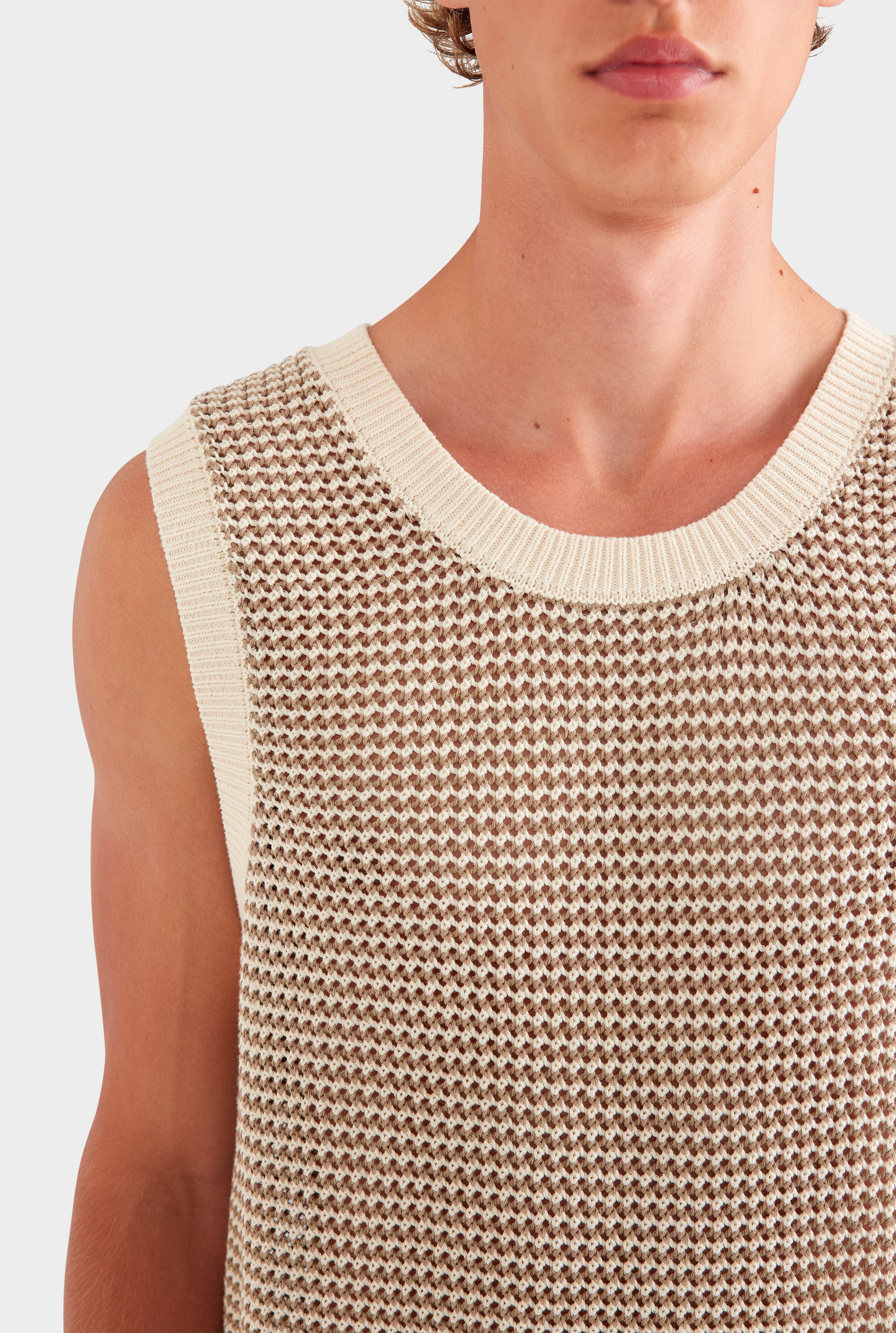 Cotton Crochet Tank - Cream/Chocolate