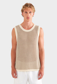 Cotton Crochet Tank - Cream/Chocolate