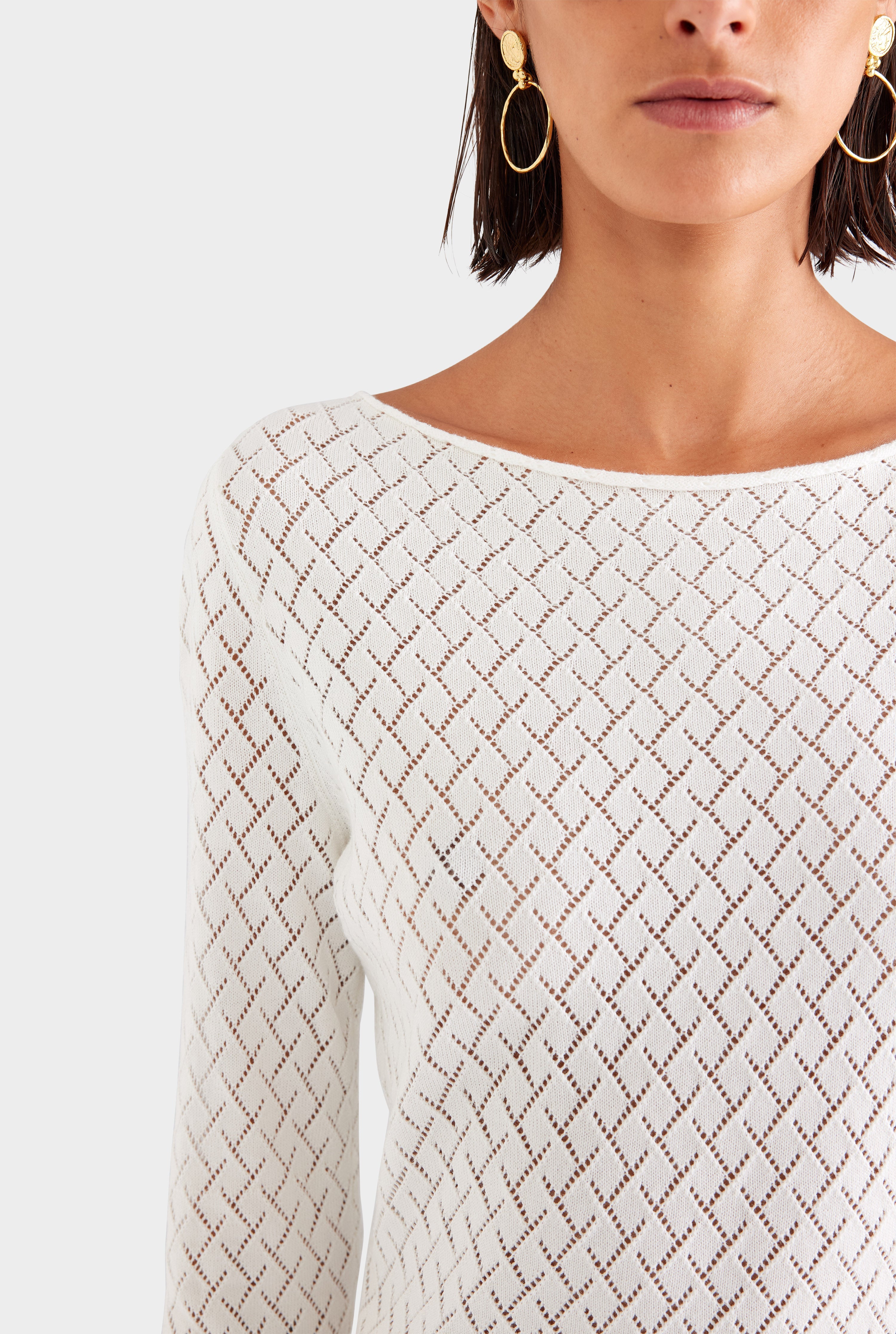 Cotton Boat Neck Mini Dress - Off White