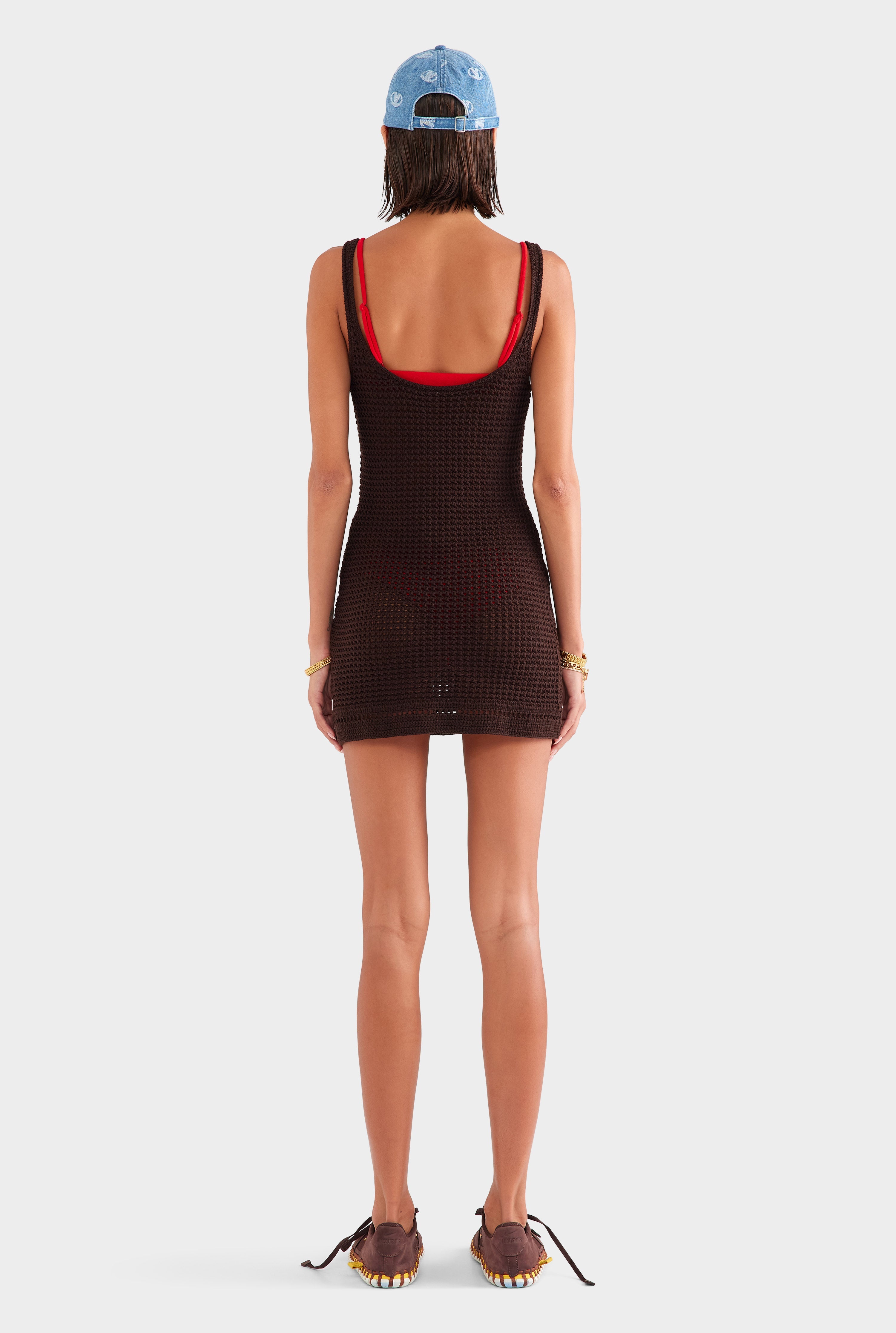 Crochet Cami Mini Dress - Dark Chocolate