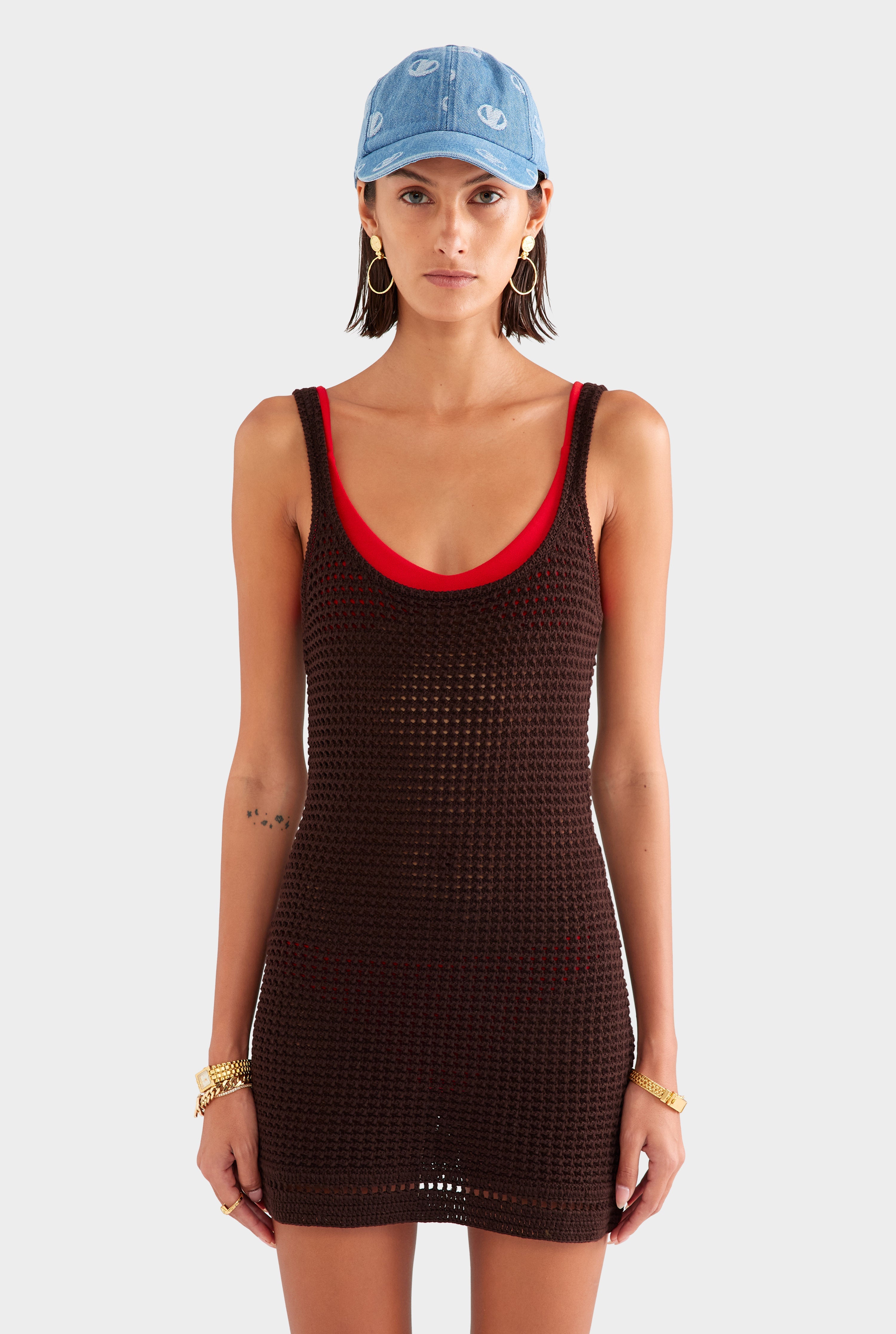 Crochet Cami Mini Dress - Dark Chocolate