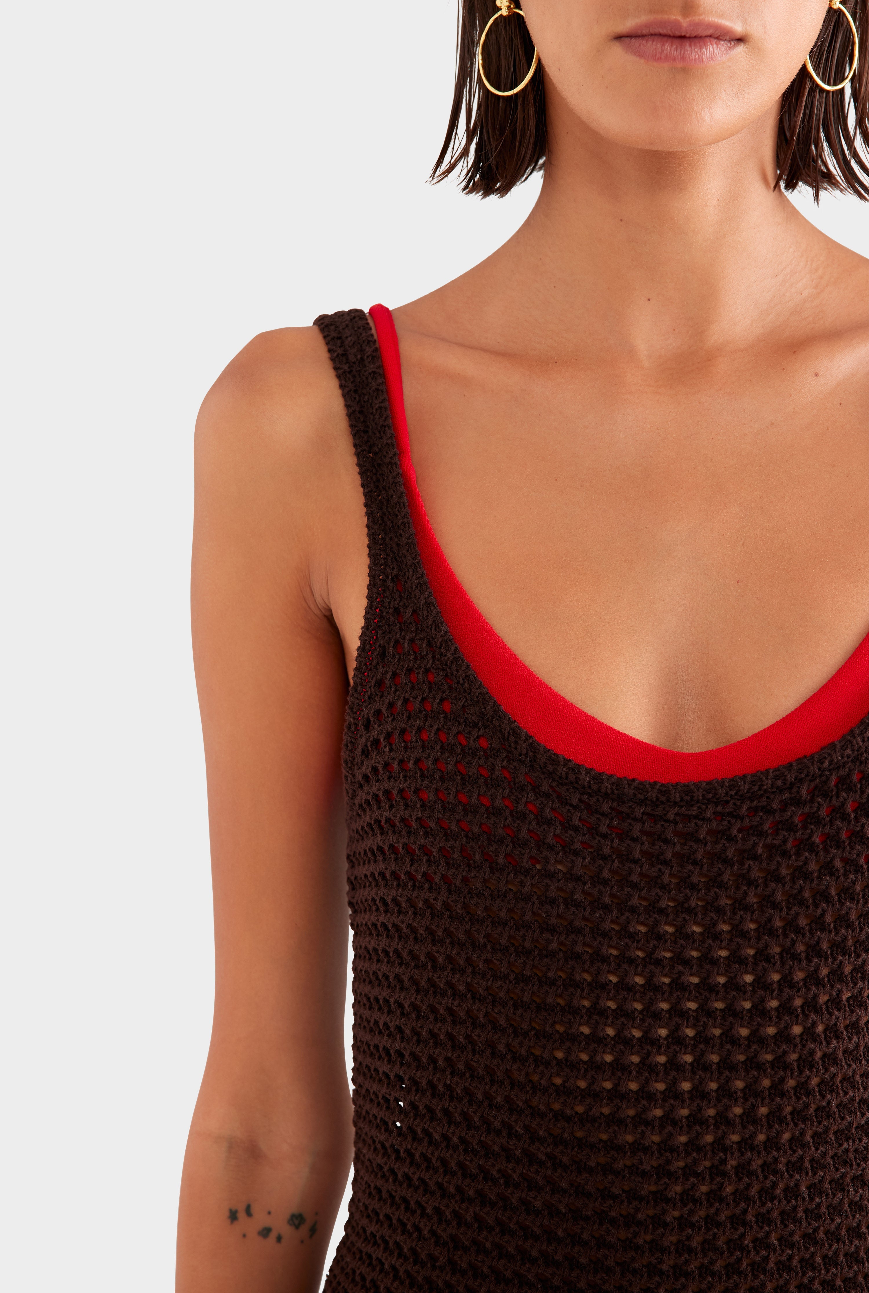 Crochet Cami Mini Dress - Dark Chocolate