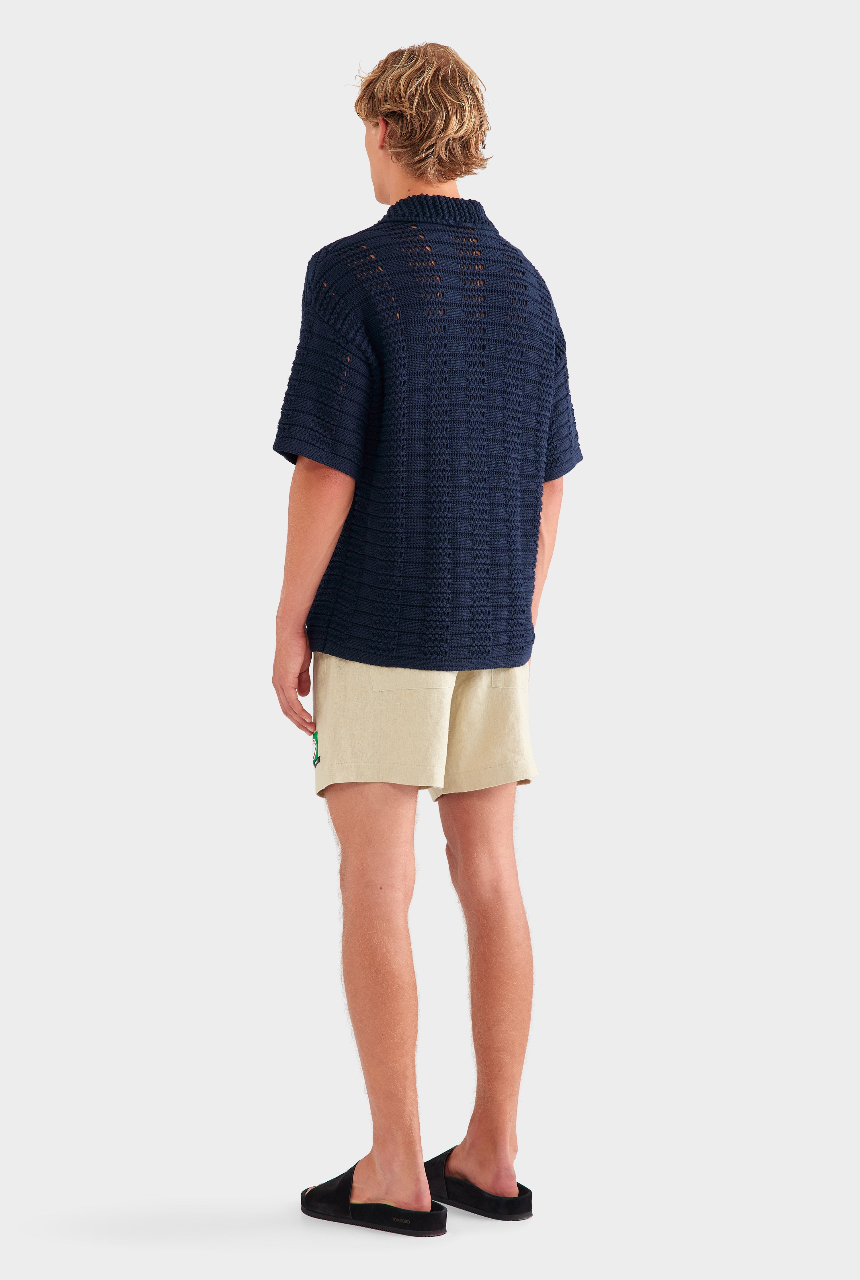 Chunky Crochet Knit Shirt - Navy