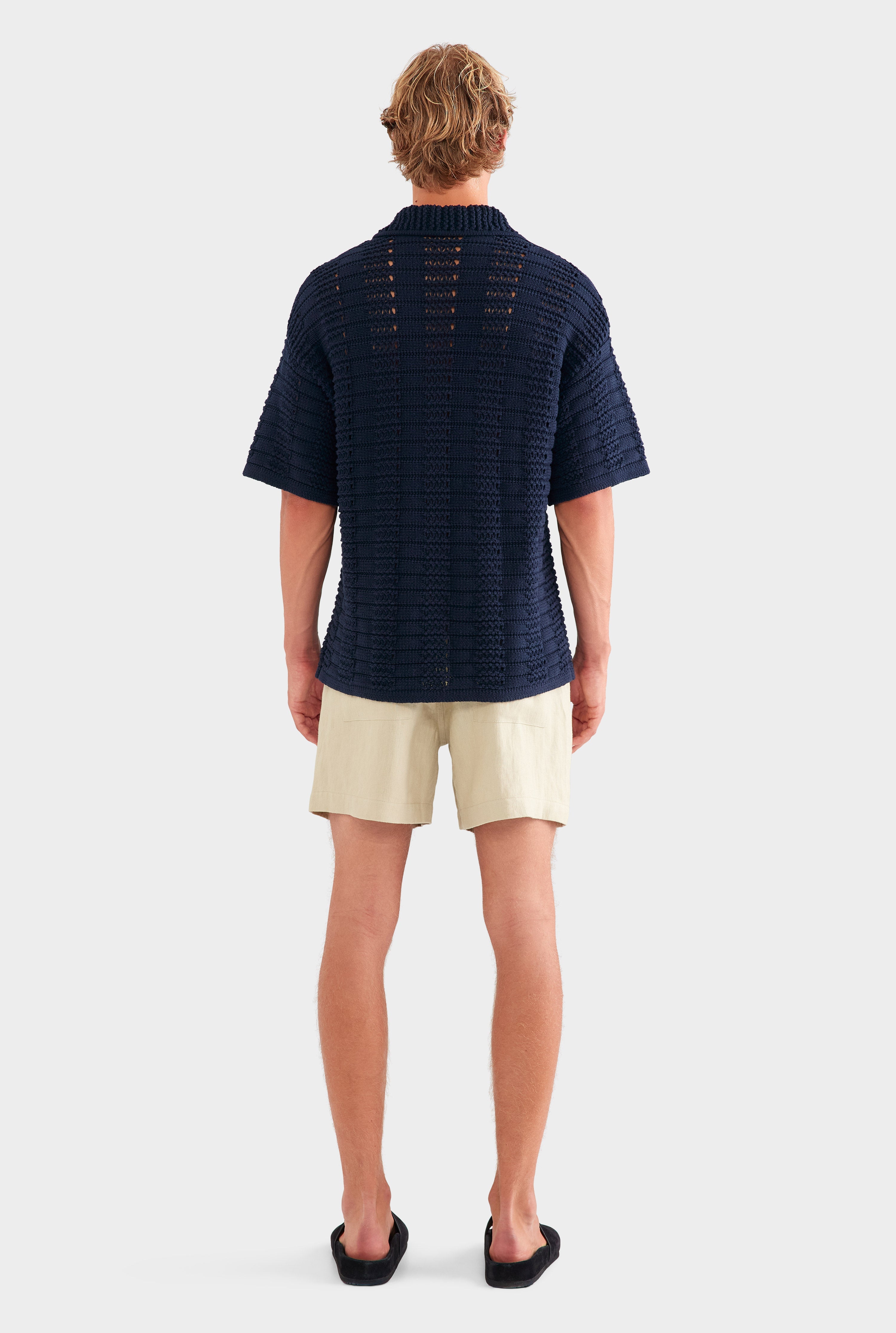 Chunky Crochet Knit Shirt - Navy