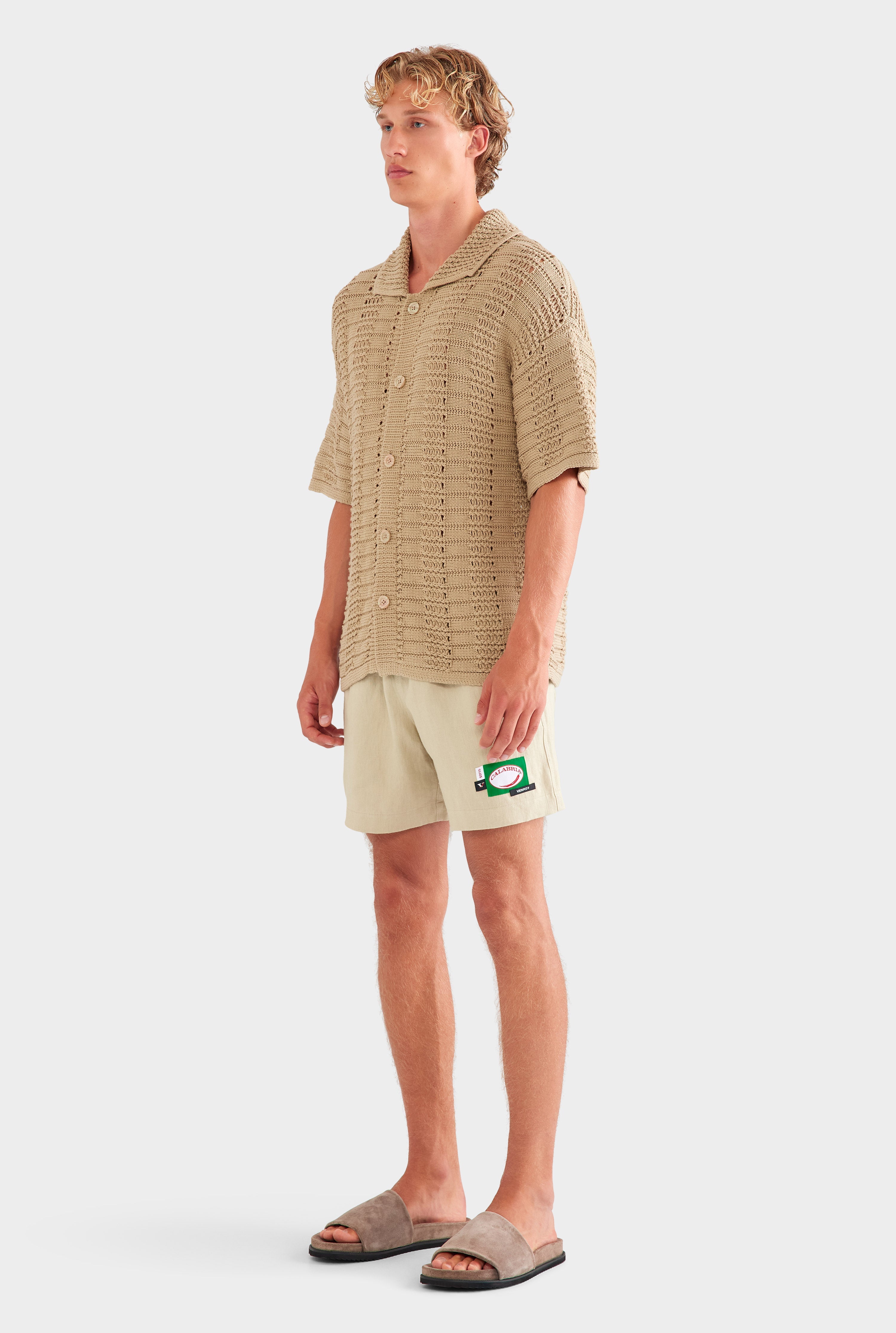 Chunky Crochet Knit Shirt - Pale Khaki