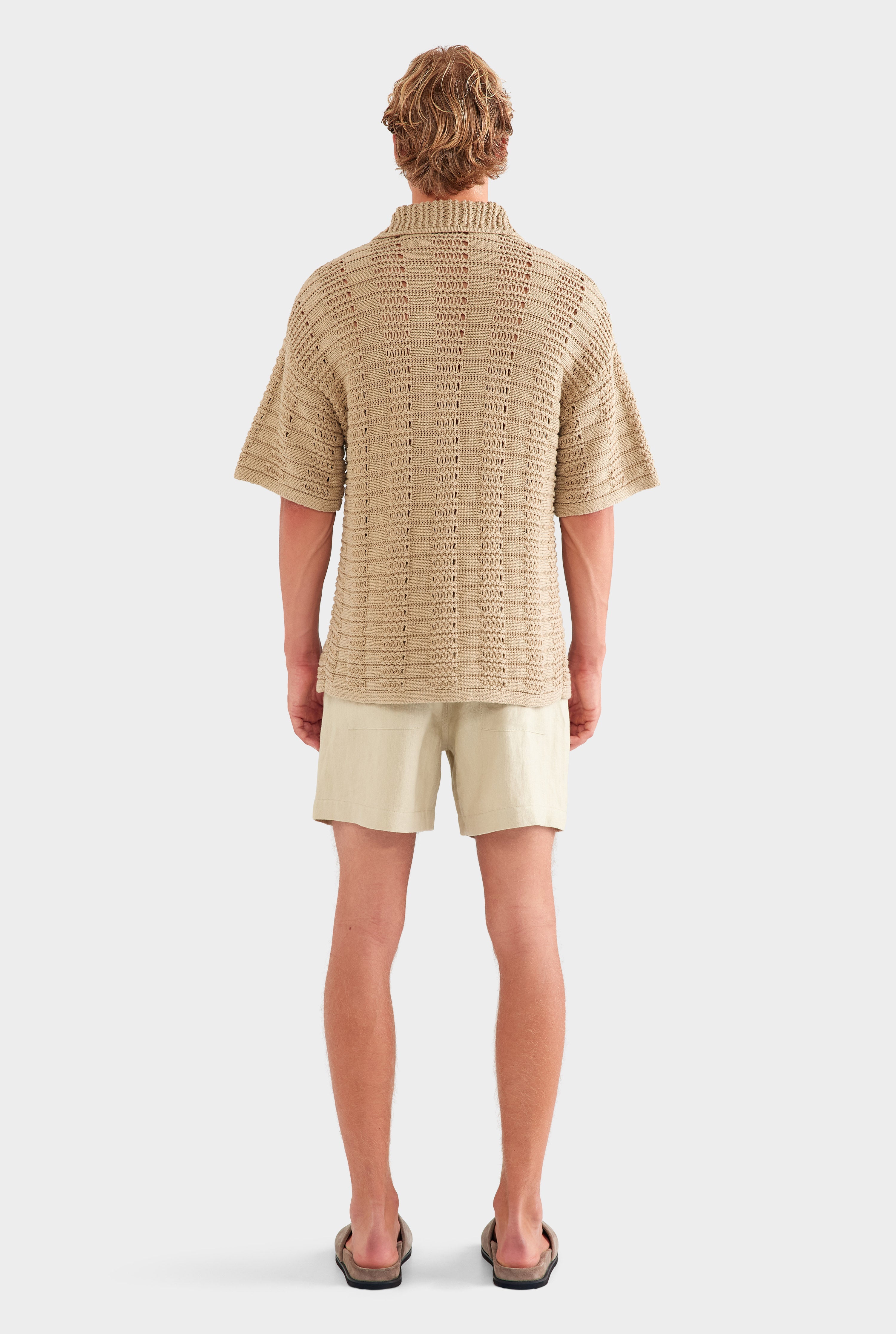 Chunky Crochet Knit Shirt - Pale Khaki