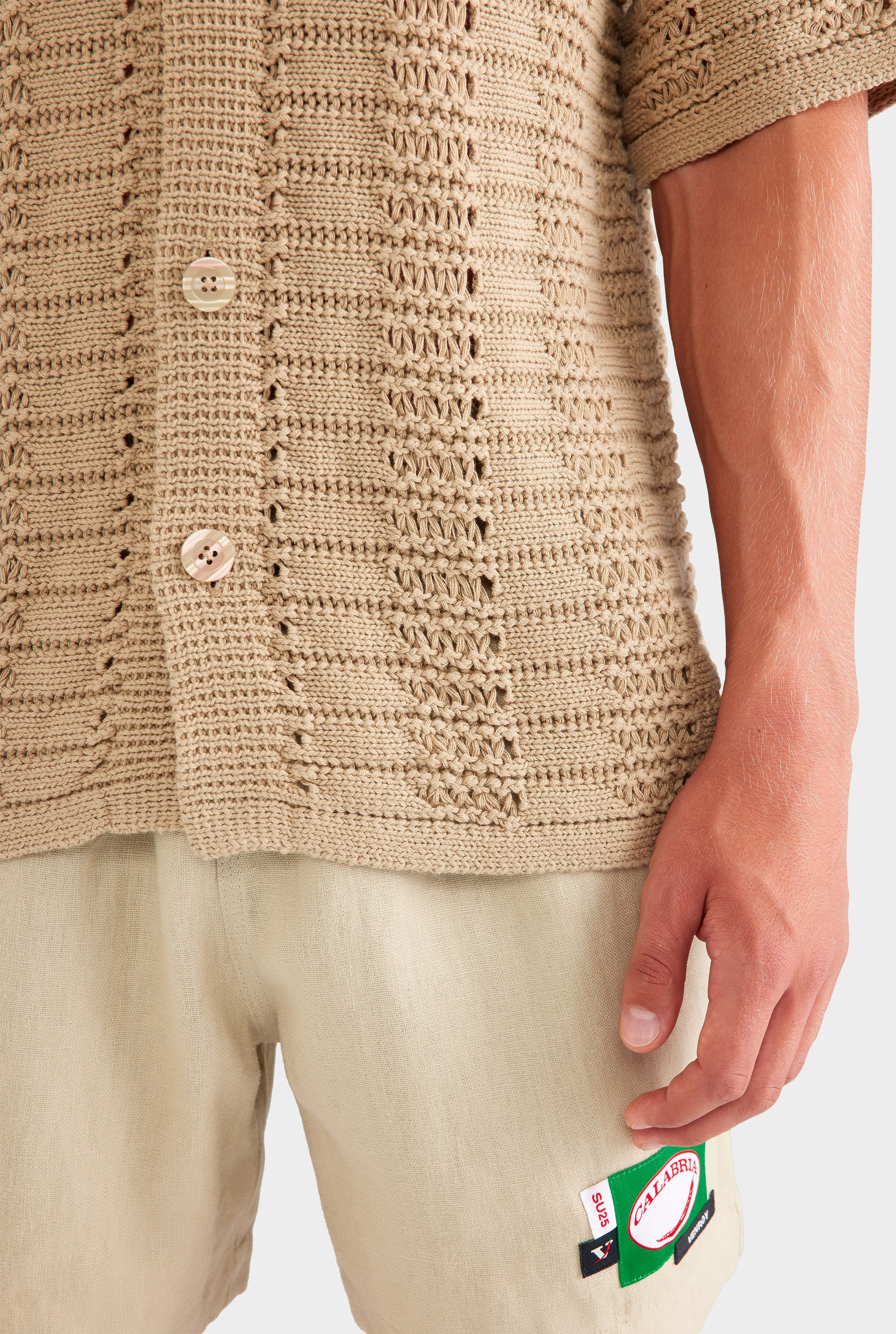 Chunky Crochet Knit Shirt - Pale Khaki