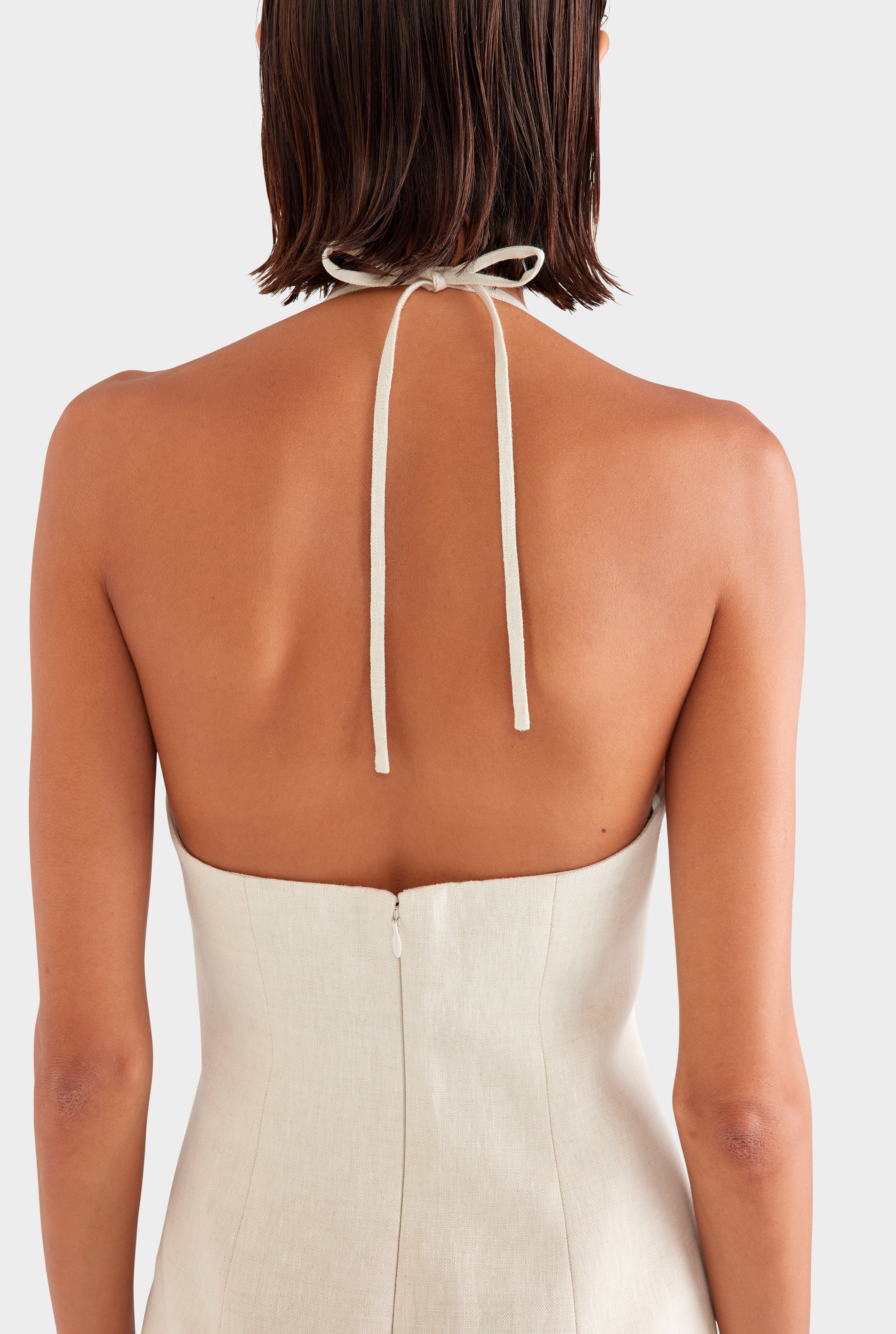 Halter Linen Mini Dress - Sand