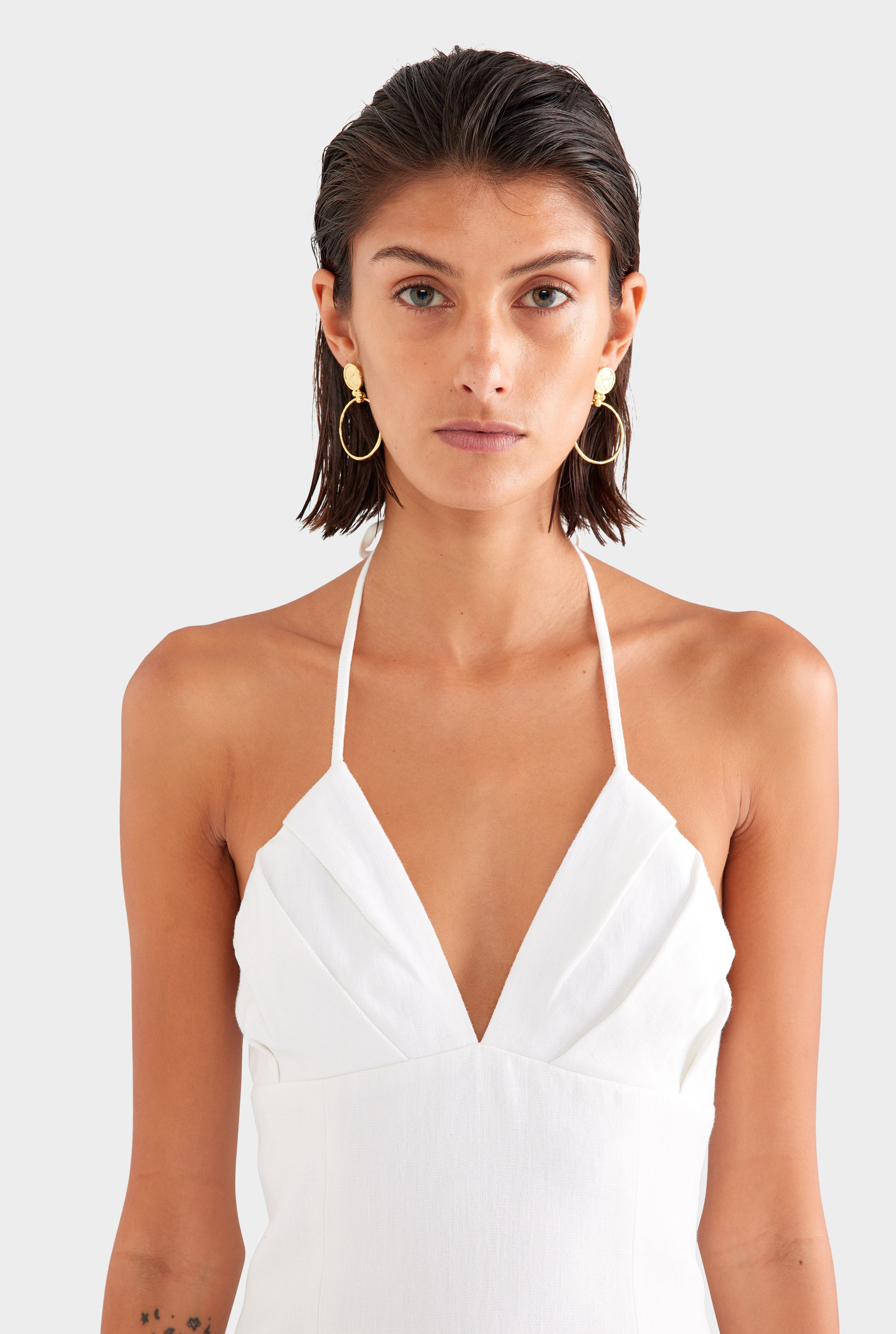 Halter Linen Mini Dress - White