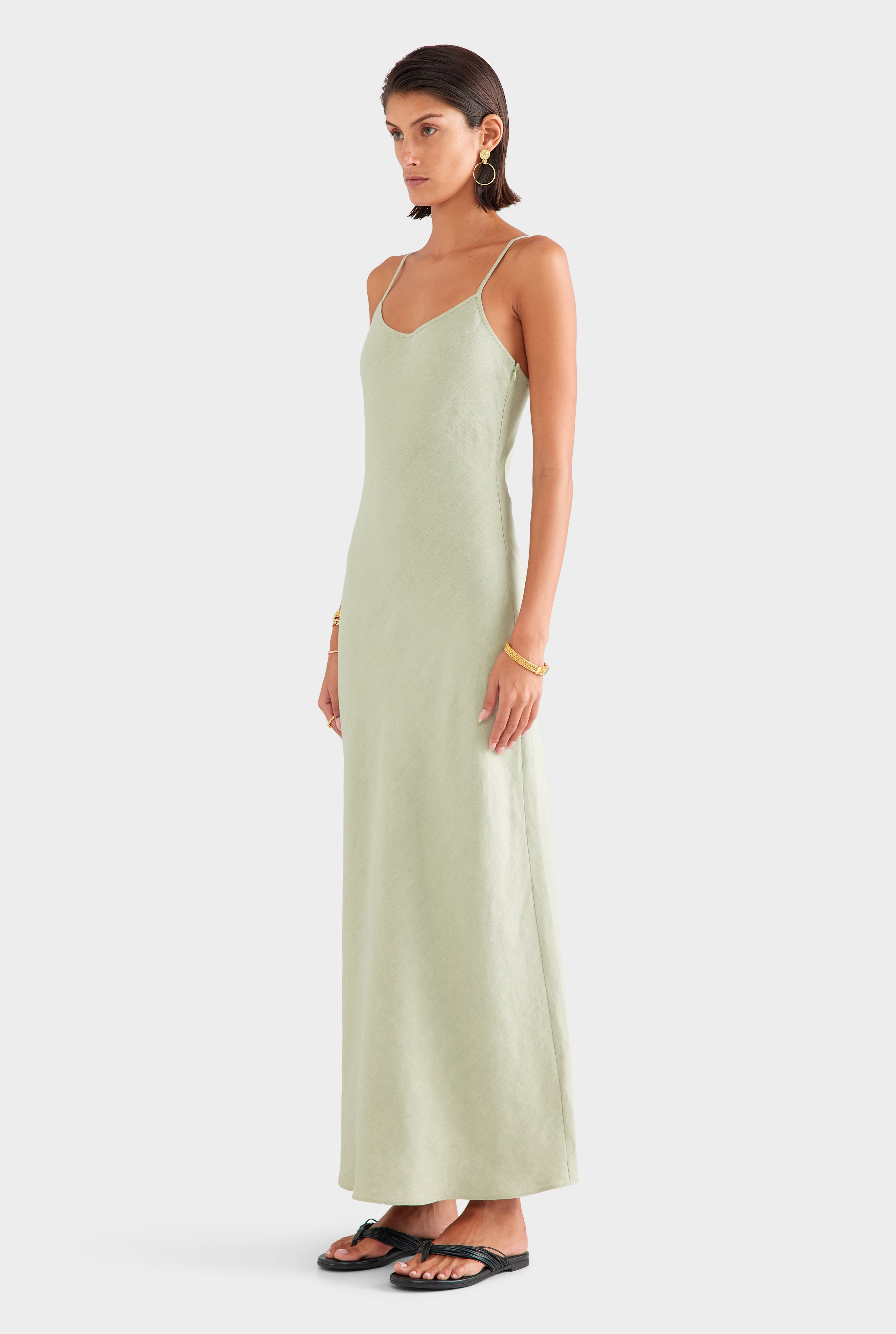 Linen Slip Dress - Pale Pistachio