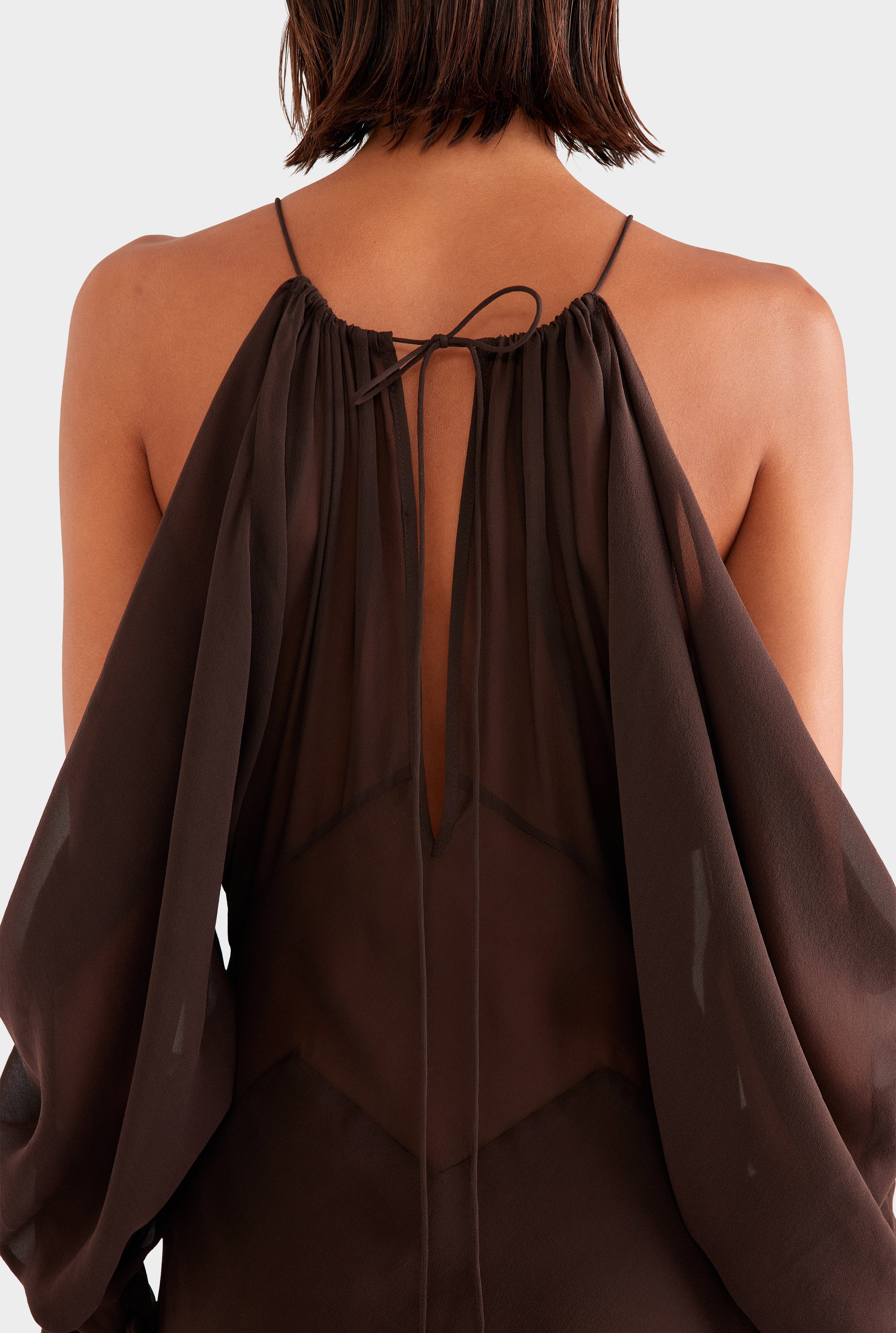 Silk Off Shoulder Column Maxi Dress - Dark Chocolate