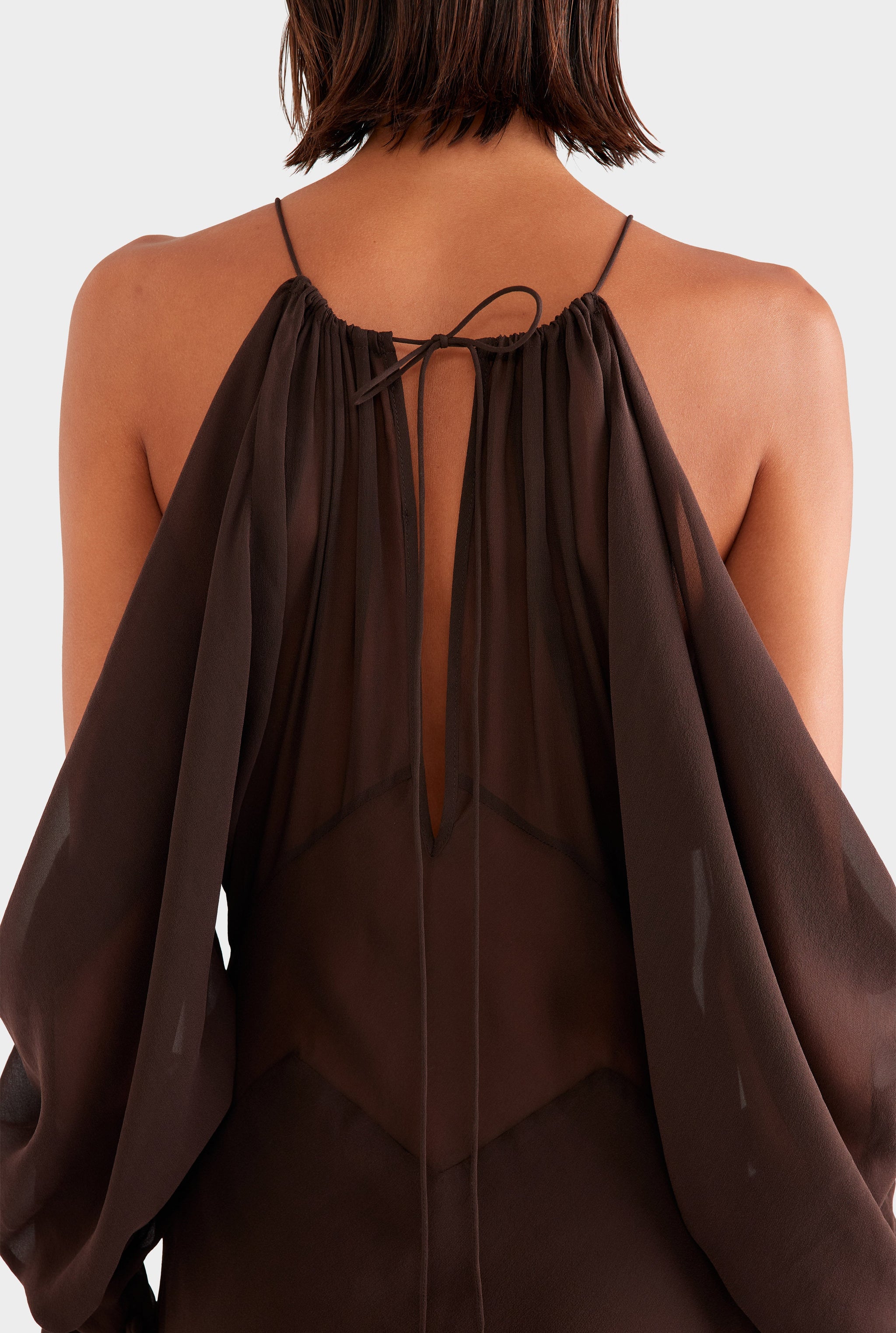 Silk Off Shoulder Column Maxi Dress - Dark Chocolate