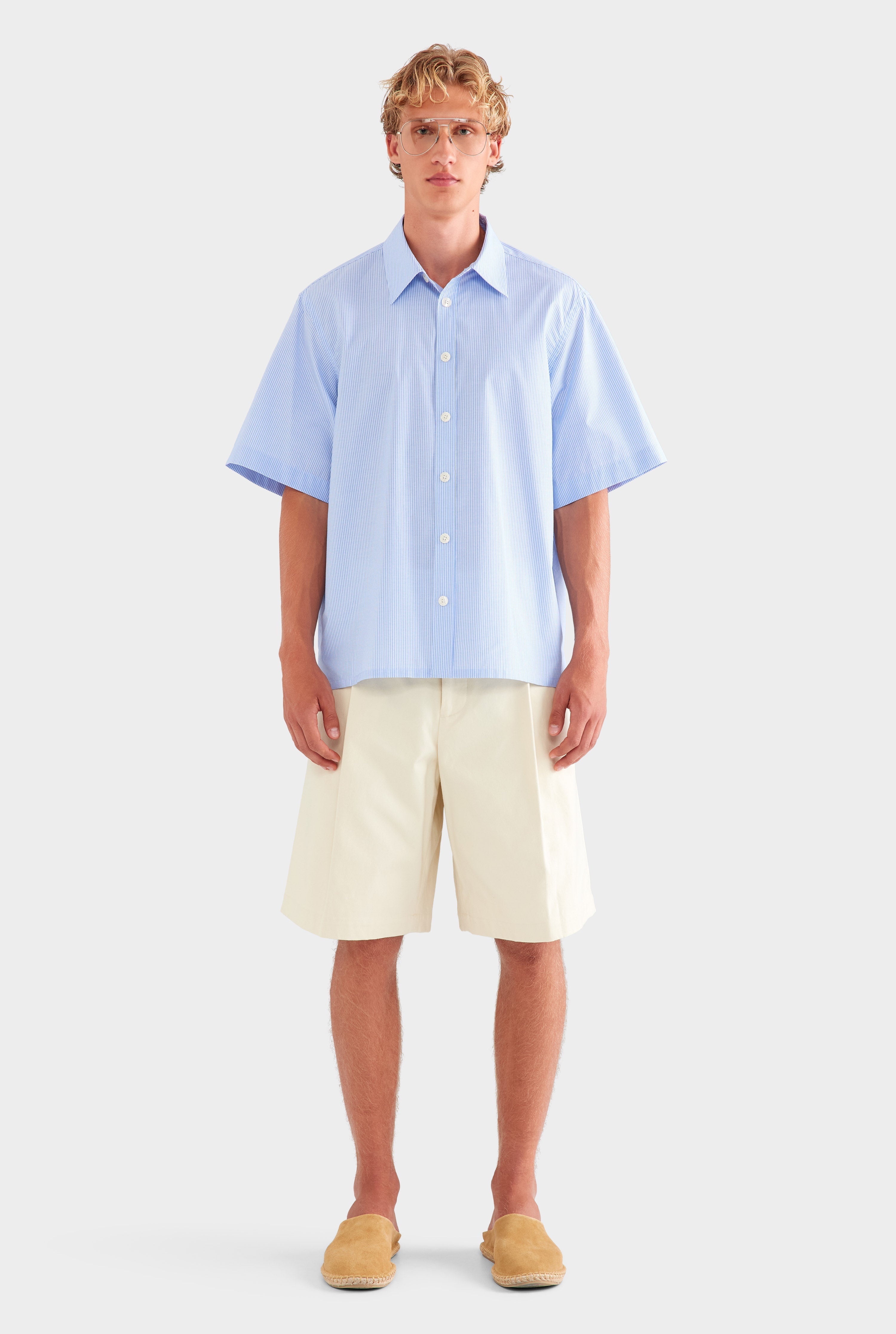 Oversized Stripe Short Sleeve Shirt - Blue/White Stripe