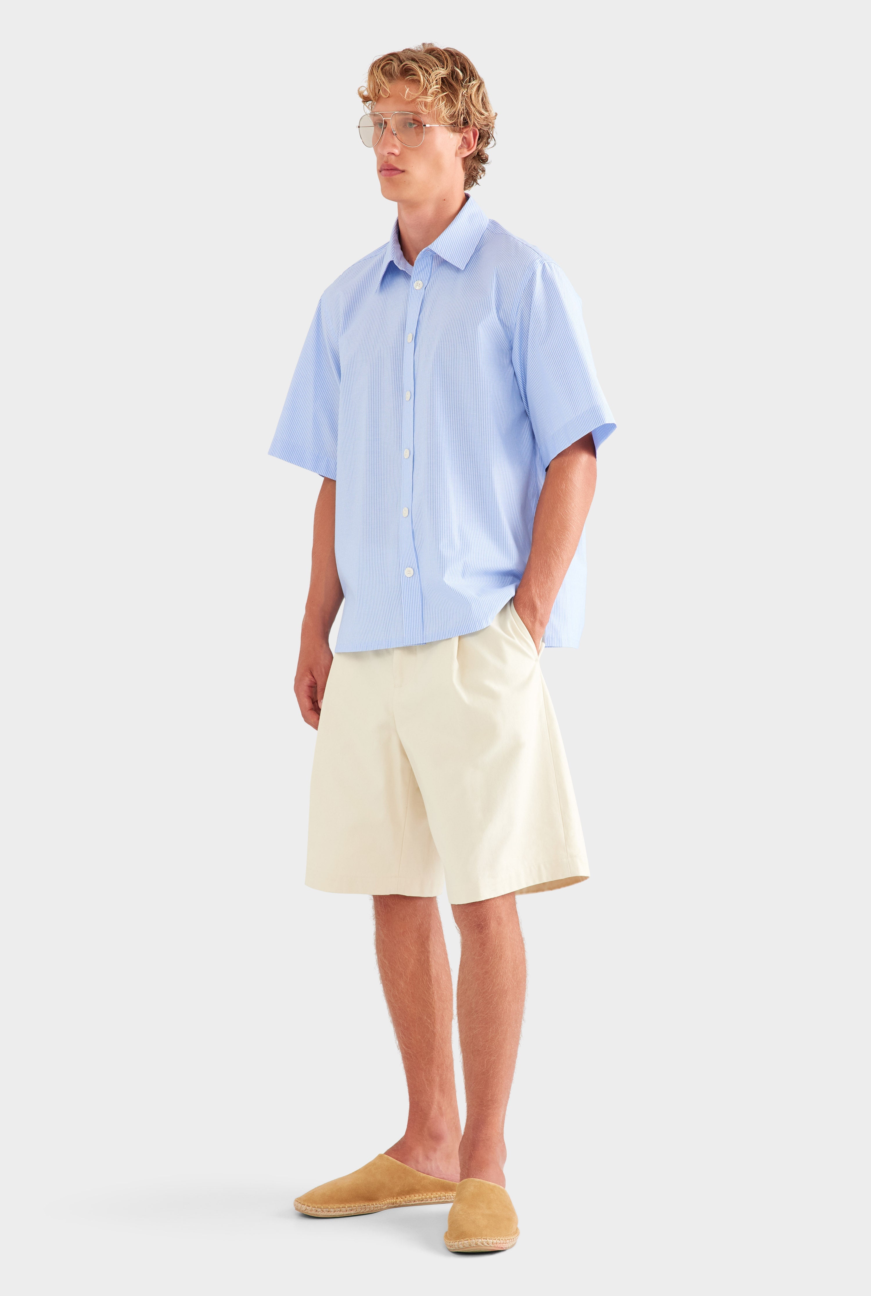 Oversized Stripe Short Sleeve Shirt - Blue/White Stripe