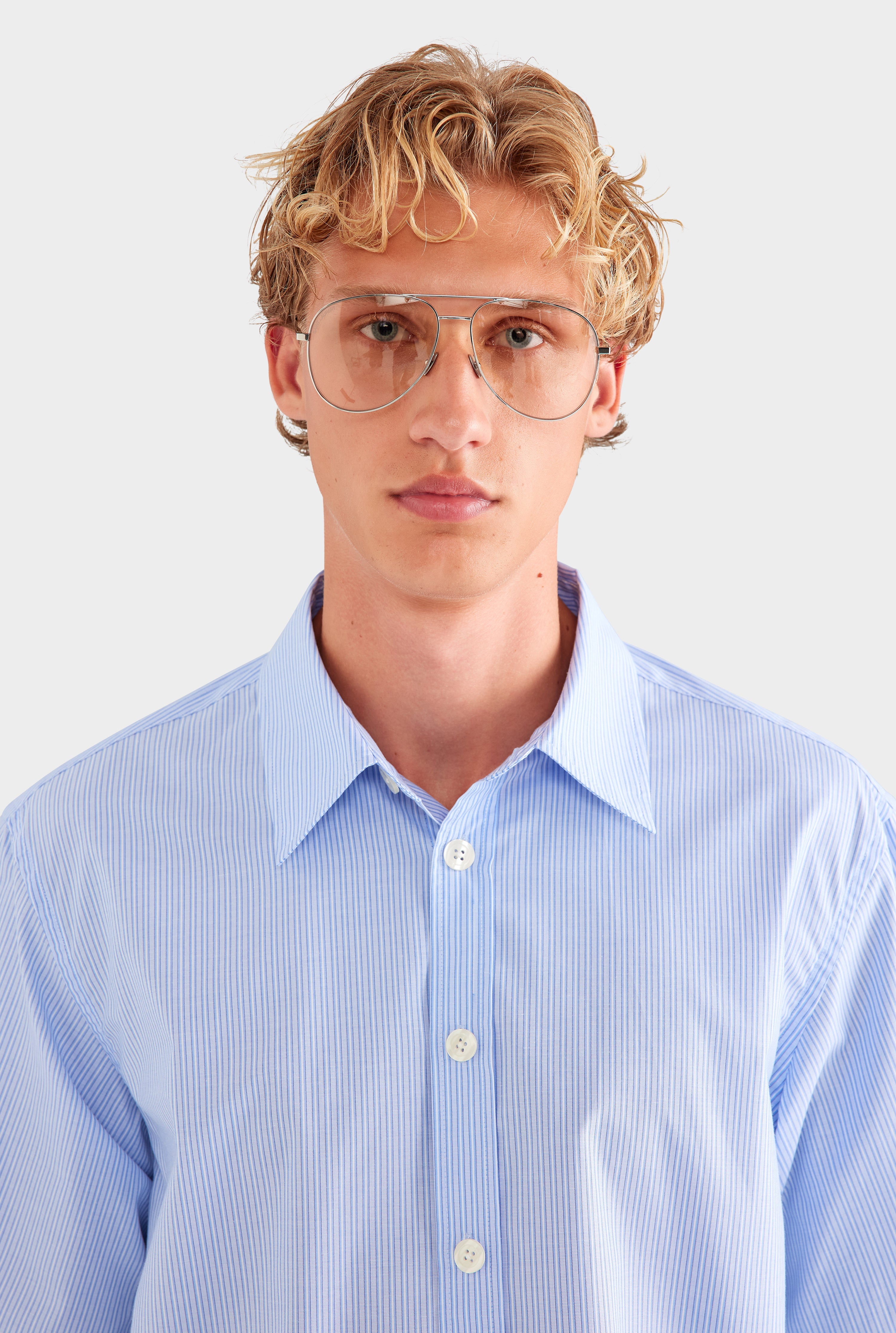 Oversized Stripe Short Sleeve Shirt - Blue/White Stripe