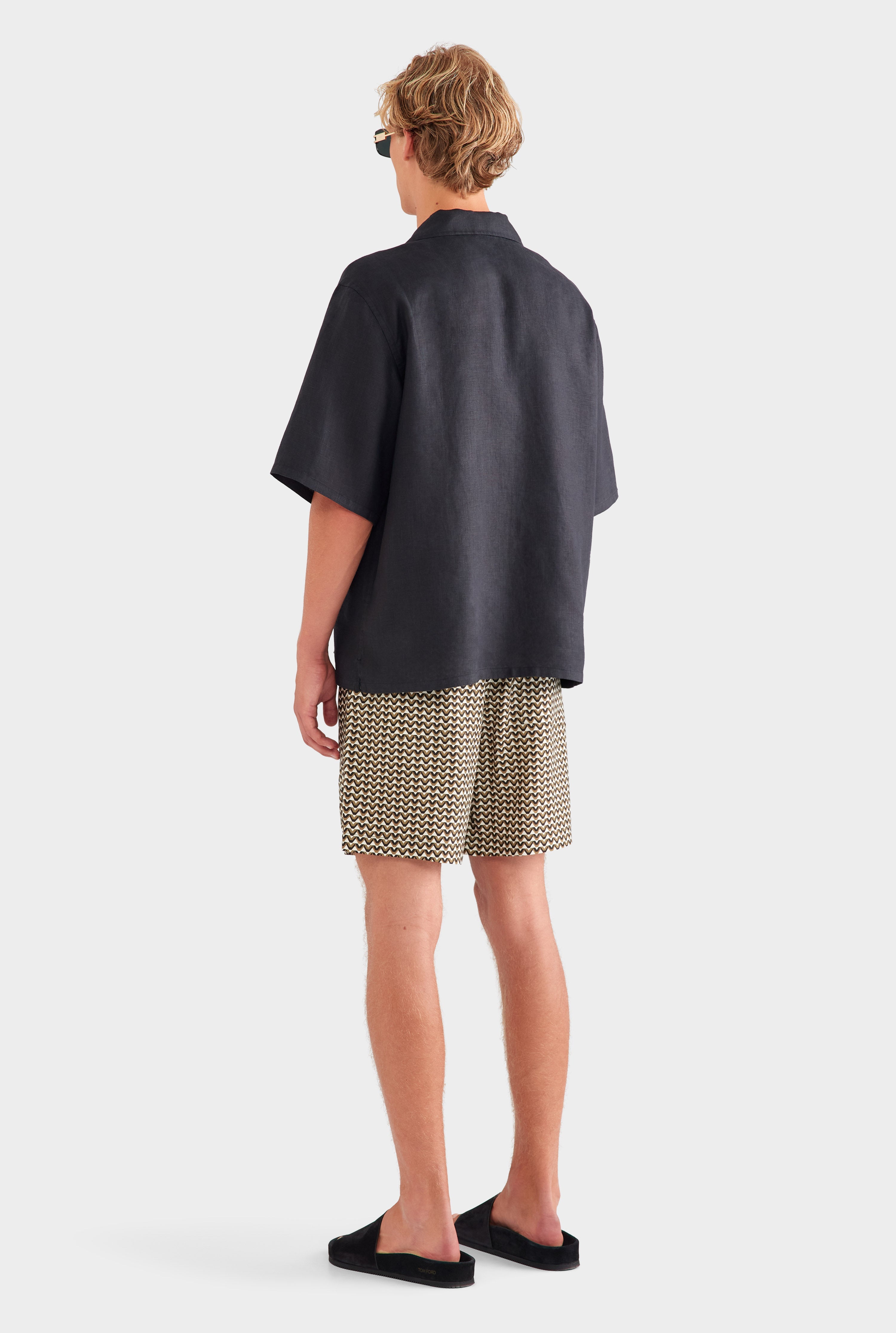 Oversized Linen Short Sleeve Shirt - Black