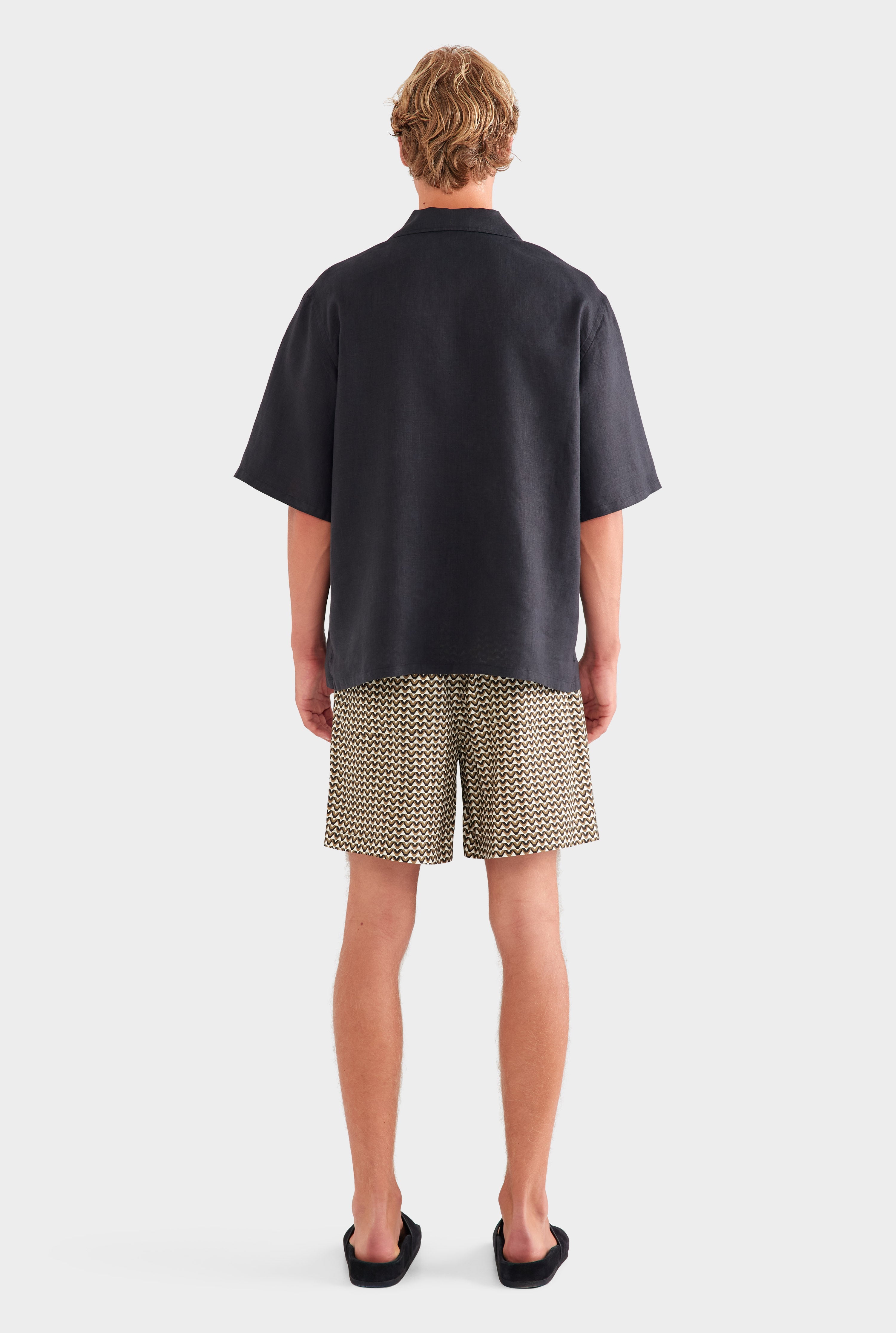 Oversized Linen Short Sleeve Shirt - Black