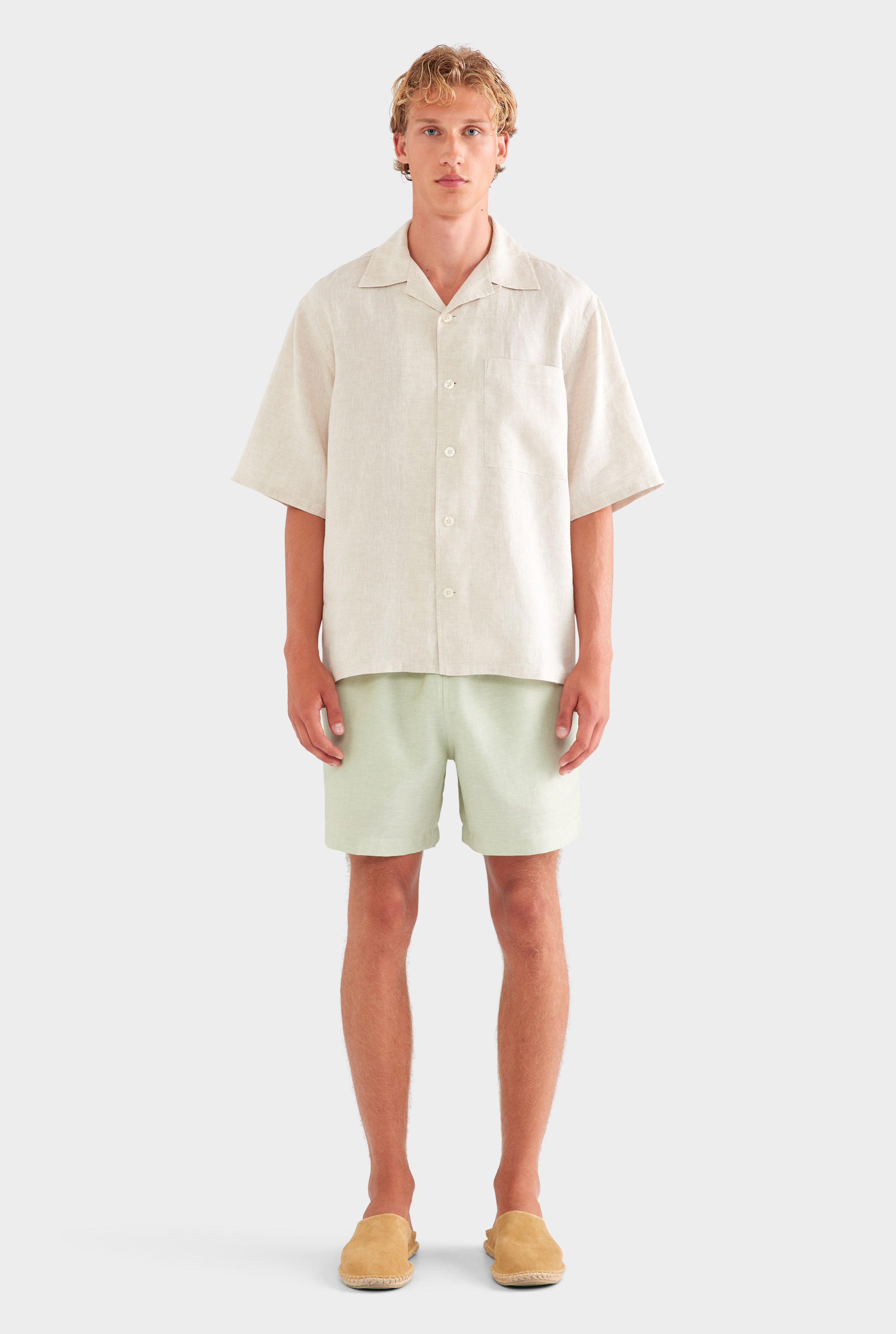 Oversized Linen Short Sleeve Shirt - Sand