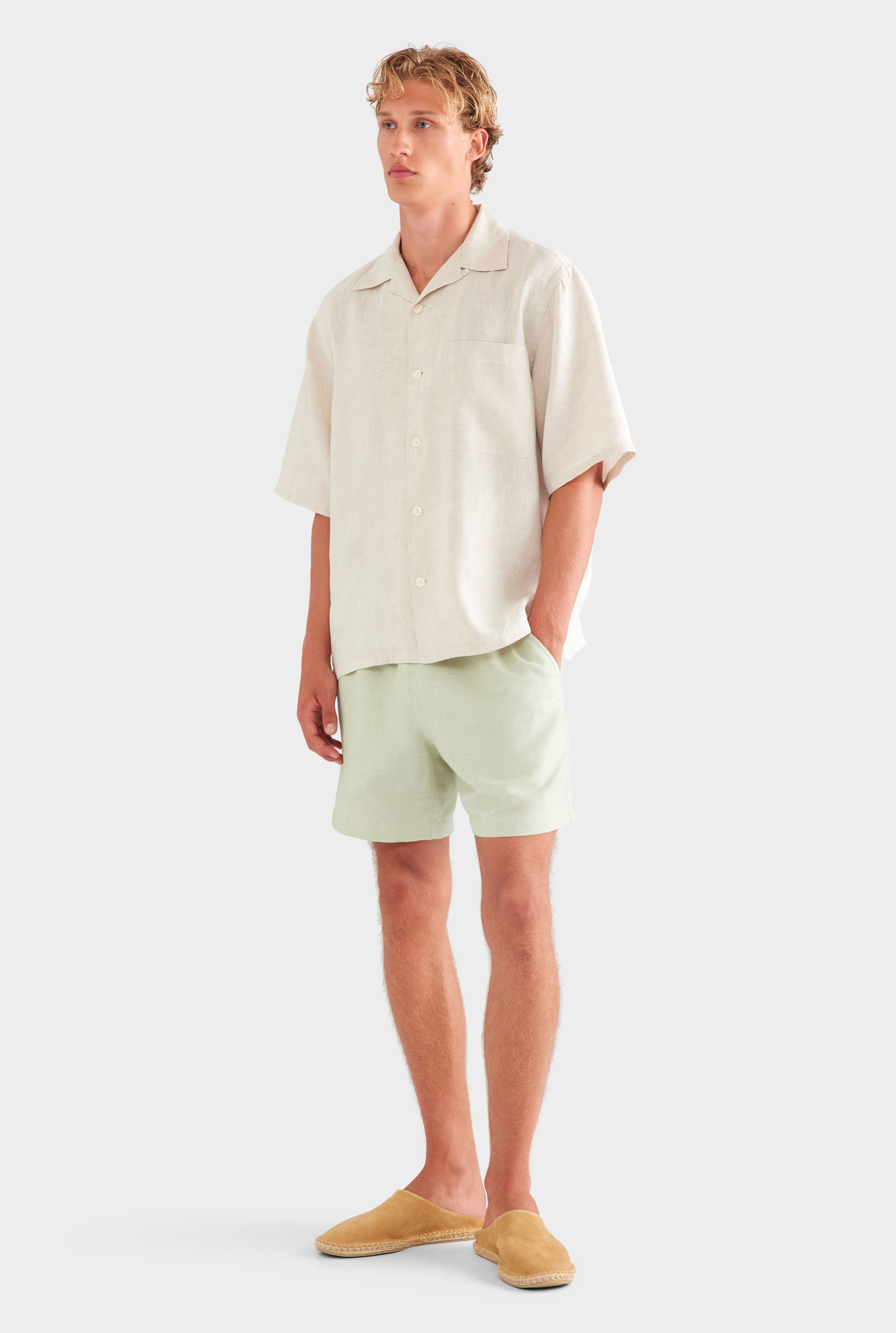 Oversized Linen Short Sleeve Shirt - Sand