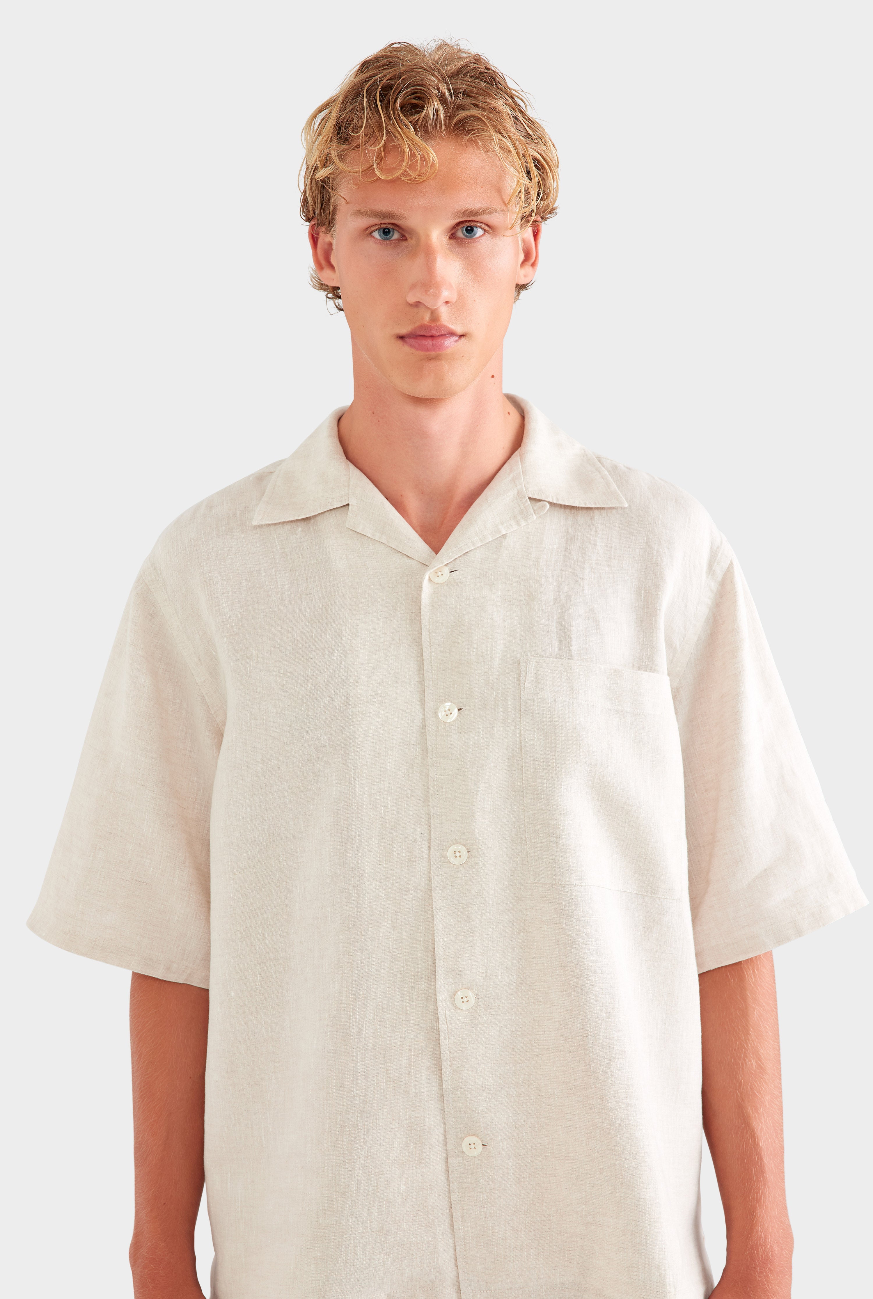 Oversized Linen Short Sleeve Shirt - Sand