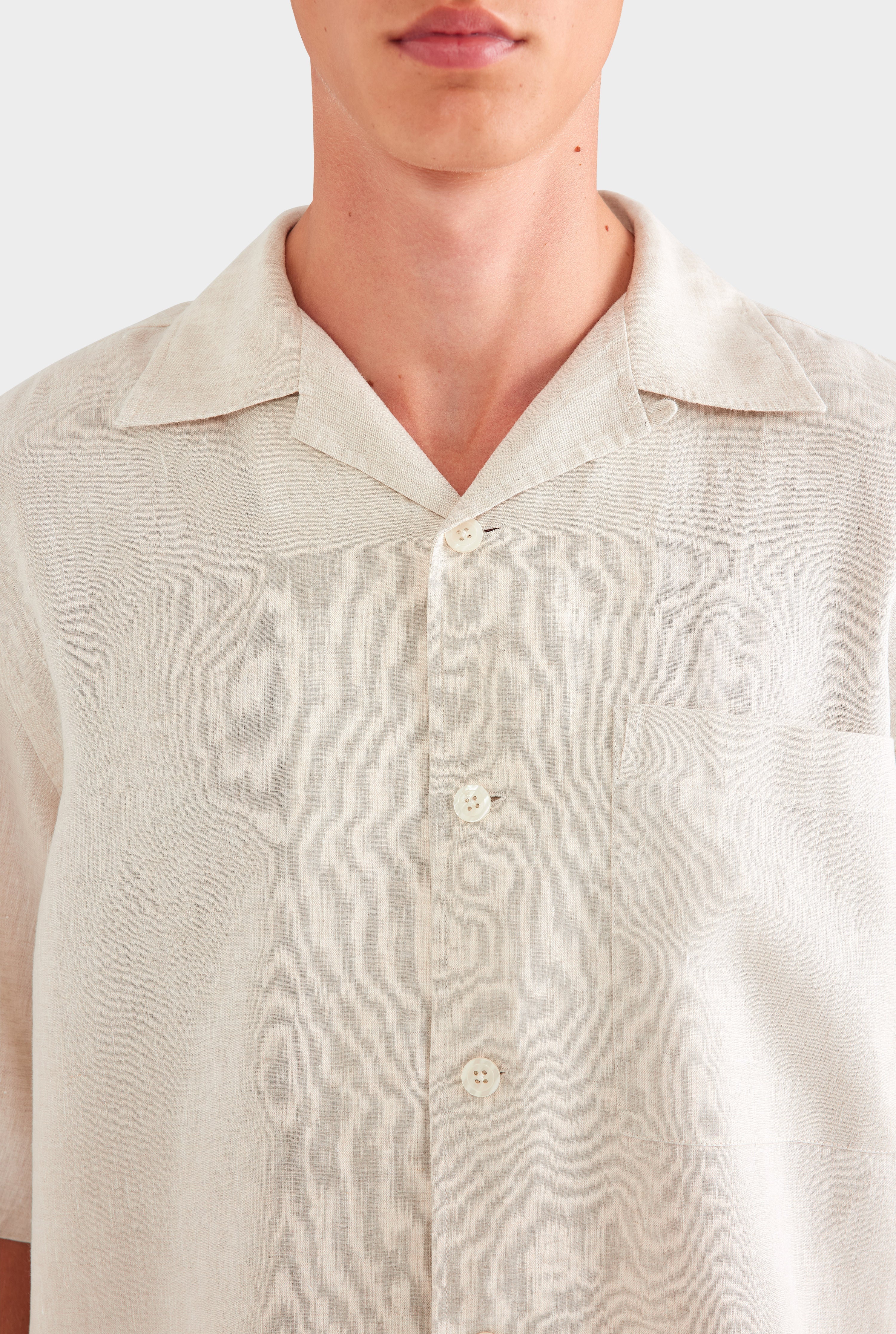 Oversized Linen Short Sleeve Shirt - Sand