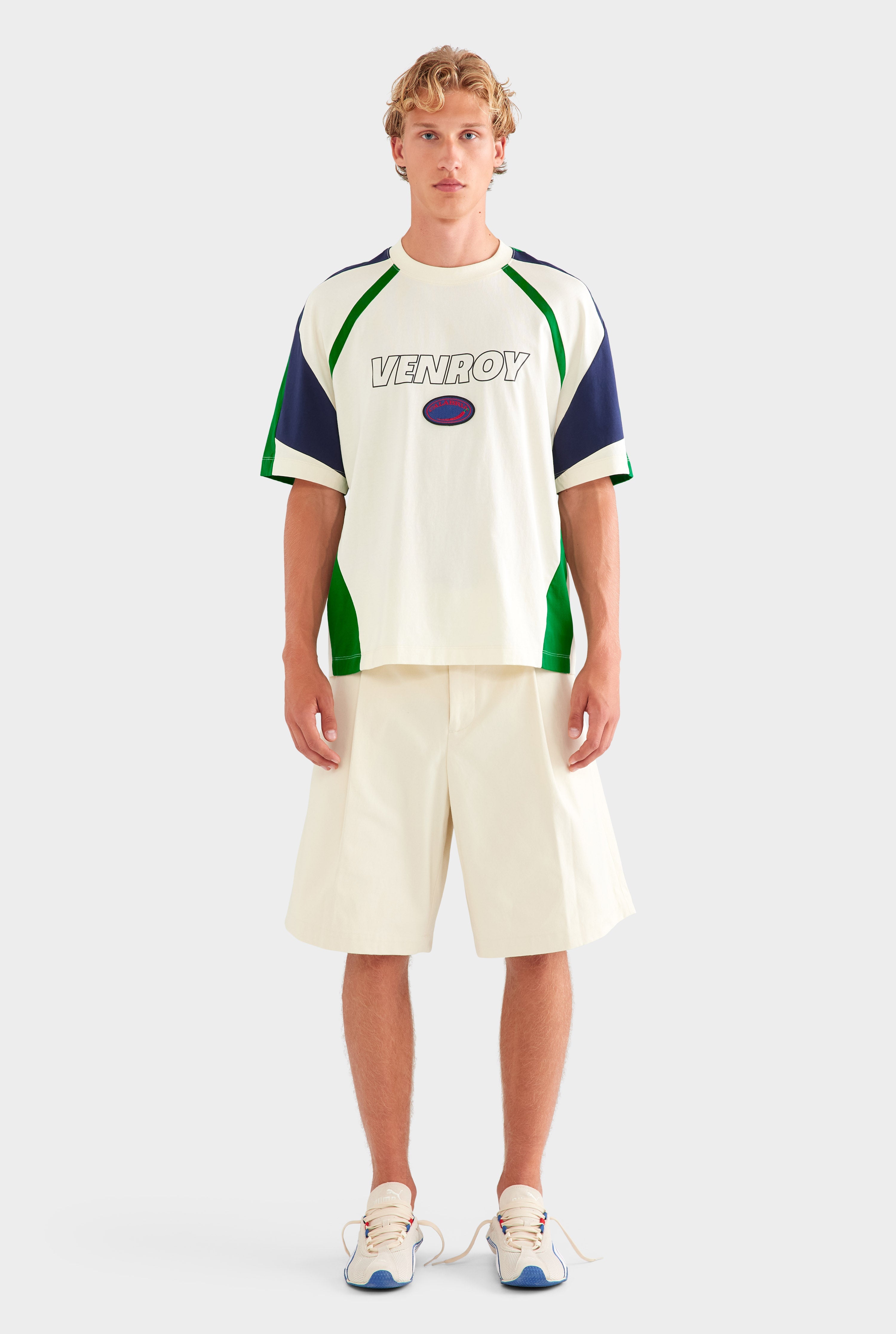 Panelled Jersey T Shirt - White/Navy/Bright Green