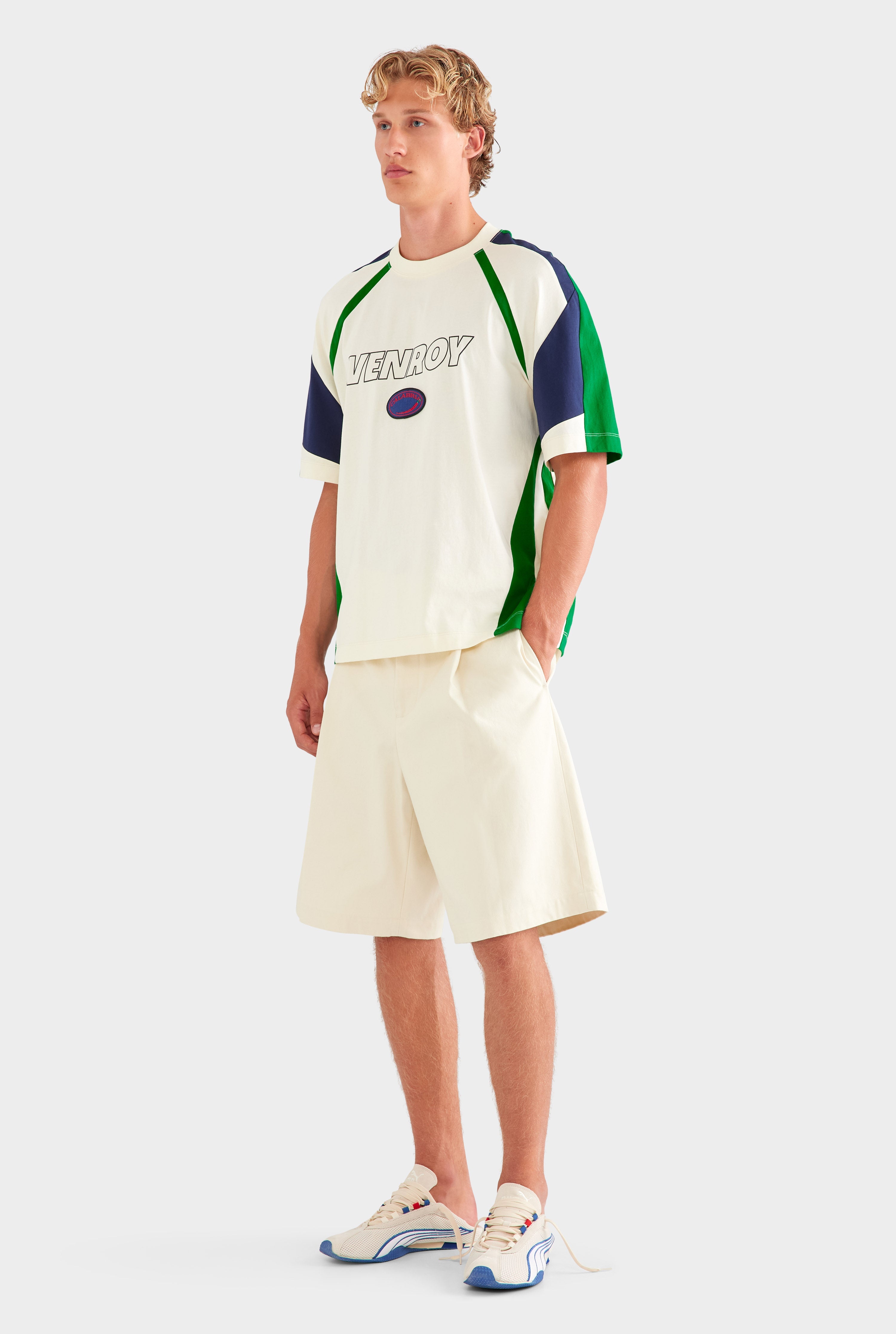 Panelled Jersey T Shirt - White/Navy/Bright Green