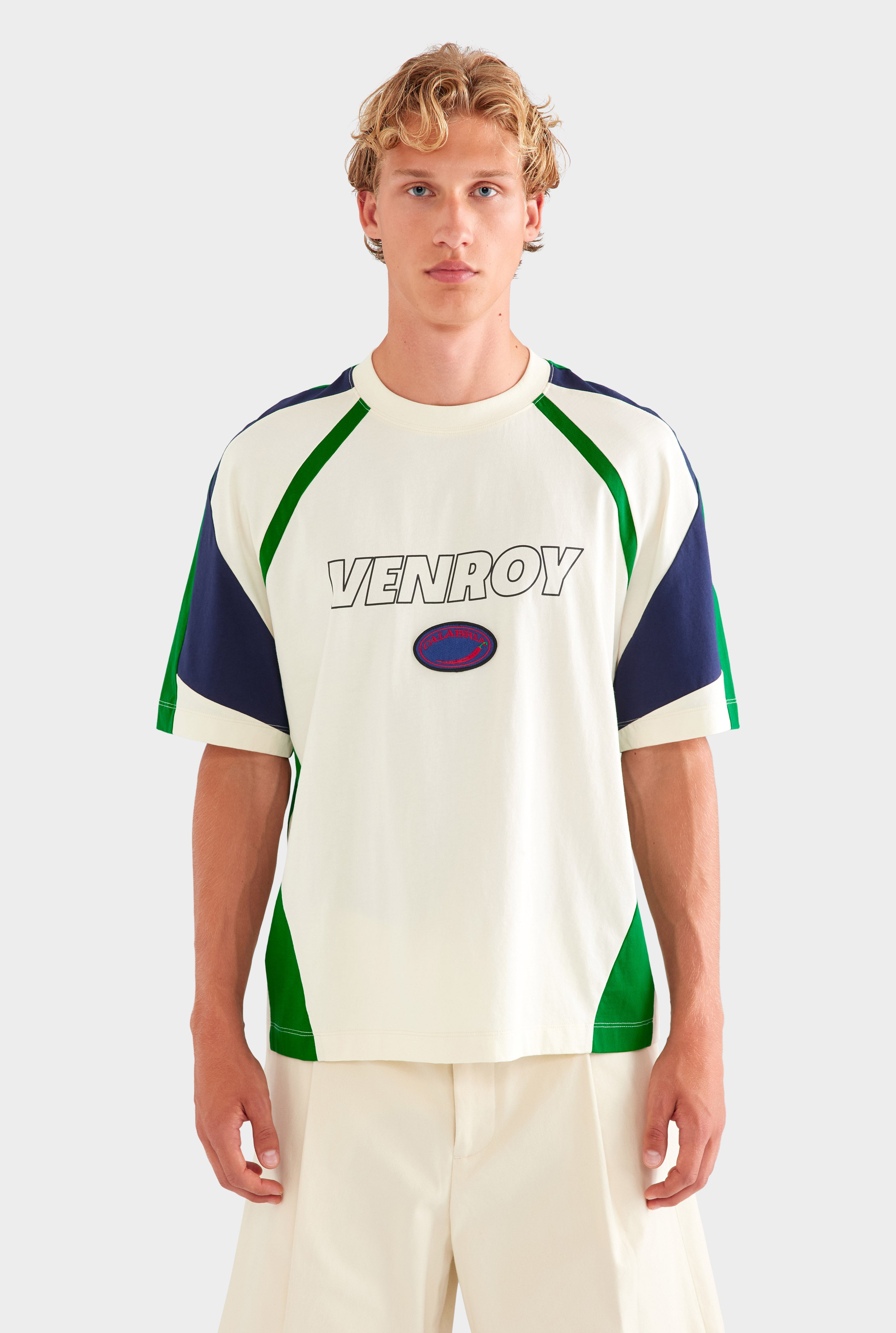 Panelled Jersey T Shirt - White/Navy/Bright Green
