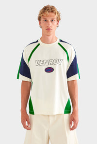 Panelled Jersey T Shirt - White/Navy/Bright Green