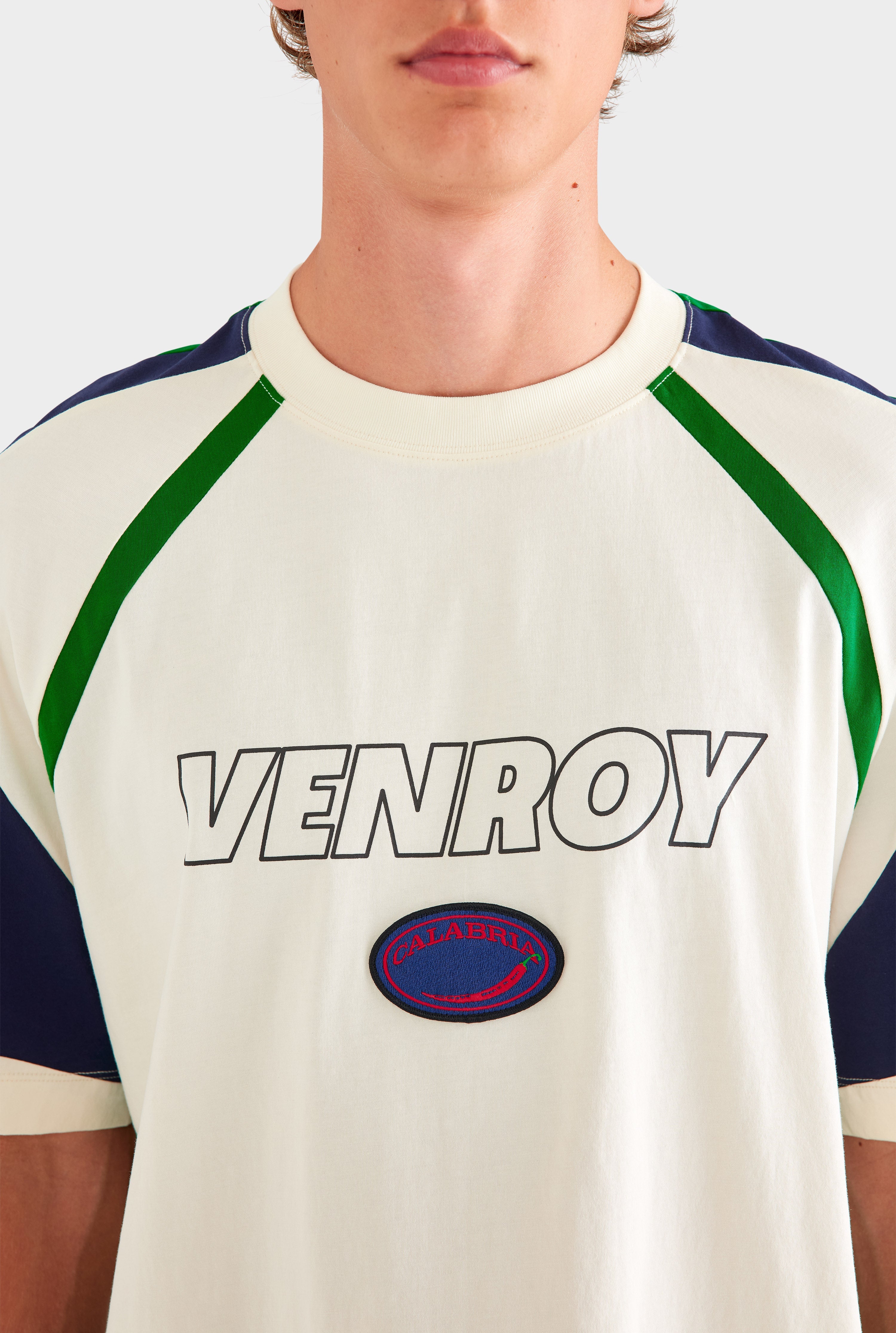 Panelled Jersey T Shirt - White/Navy/Bright Green