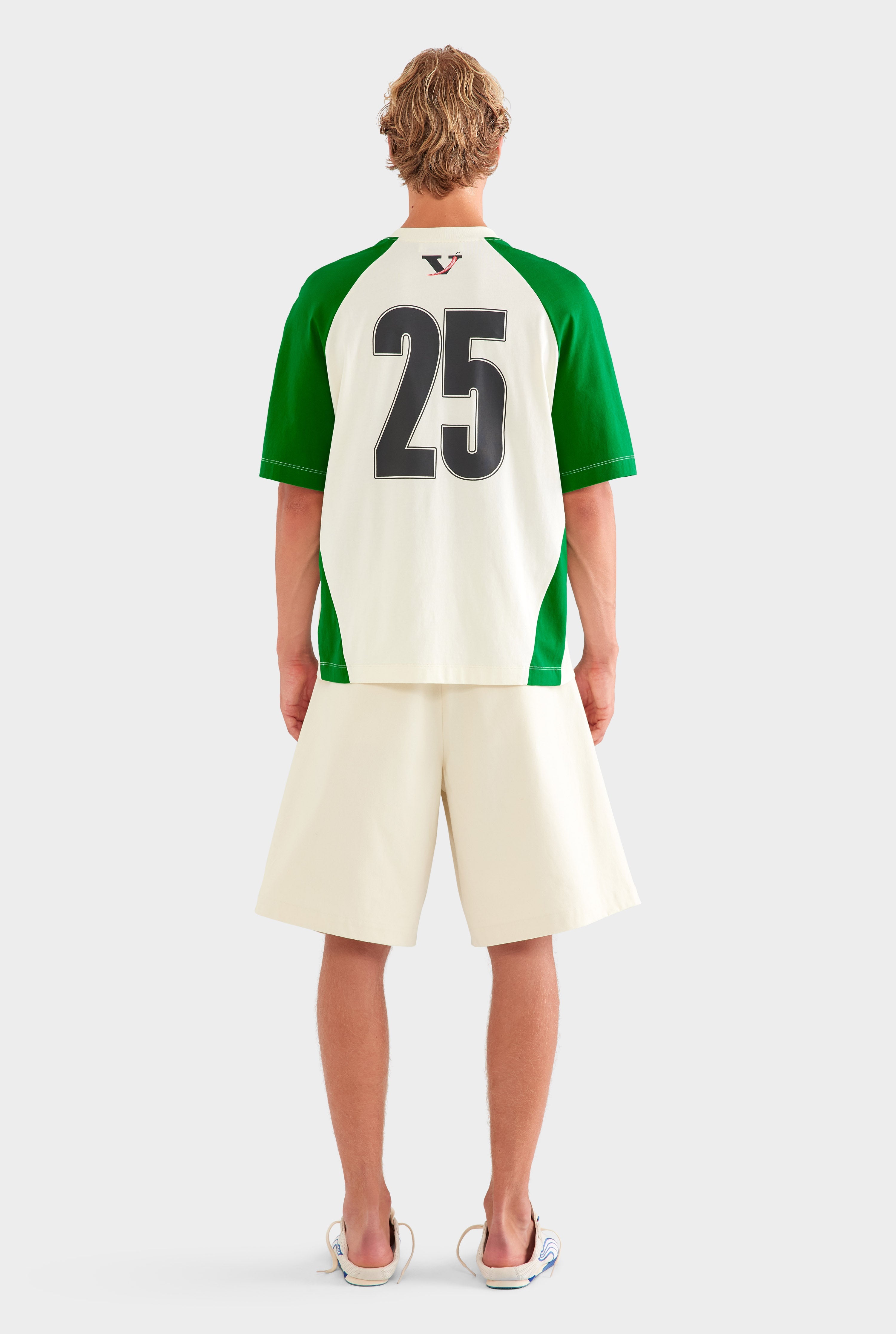 Panelled Jersey T Shirt - White/Navy/Bright Green