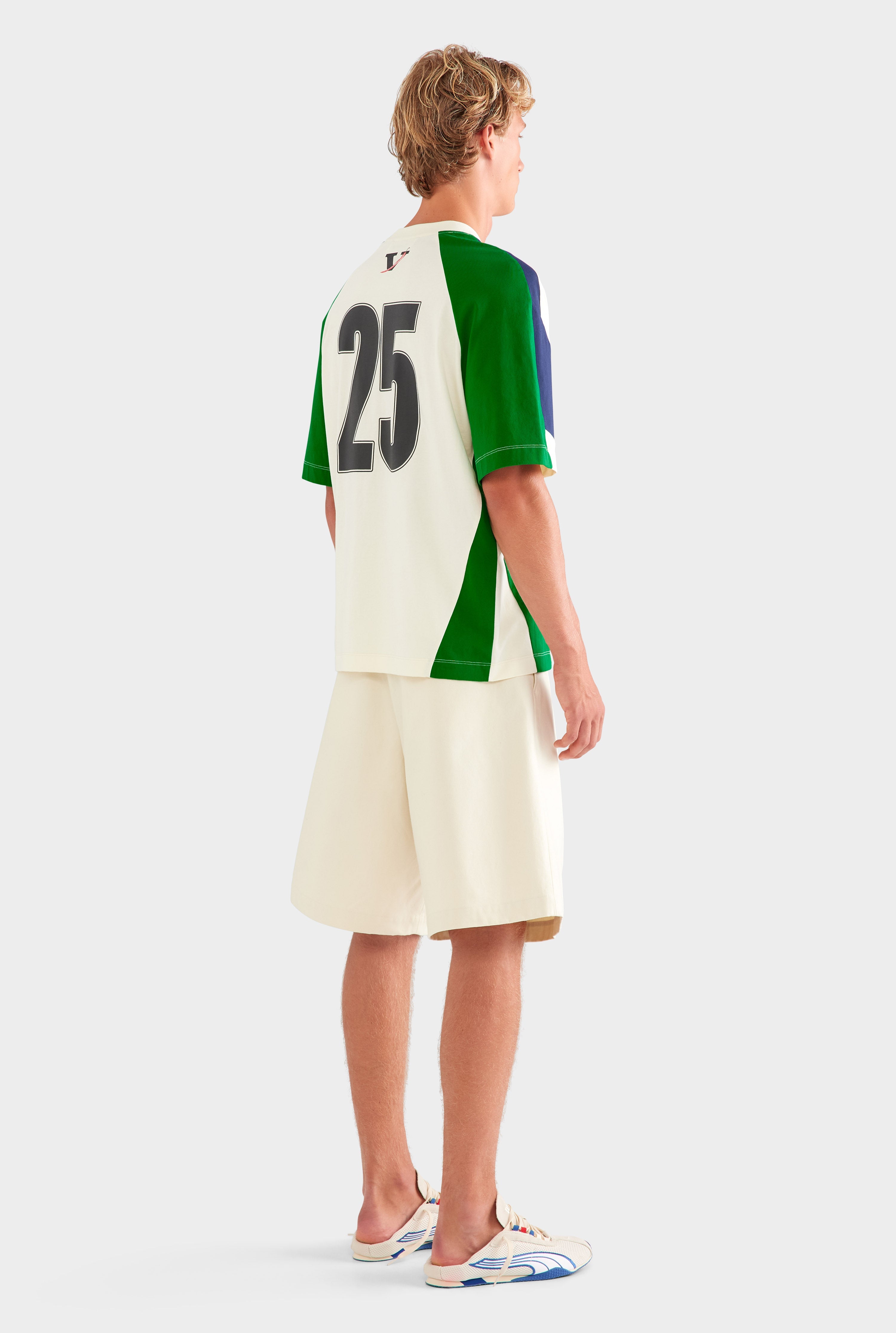 Panelled Jersey T Shirt - White/Navy/Bright Green