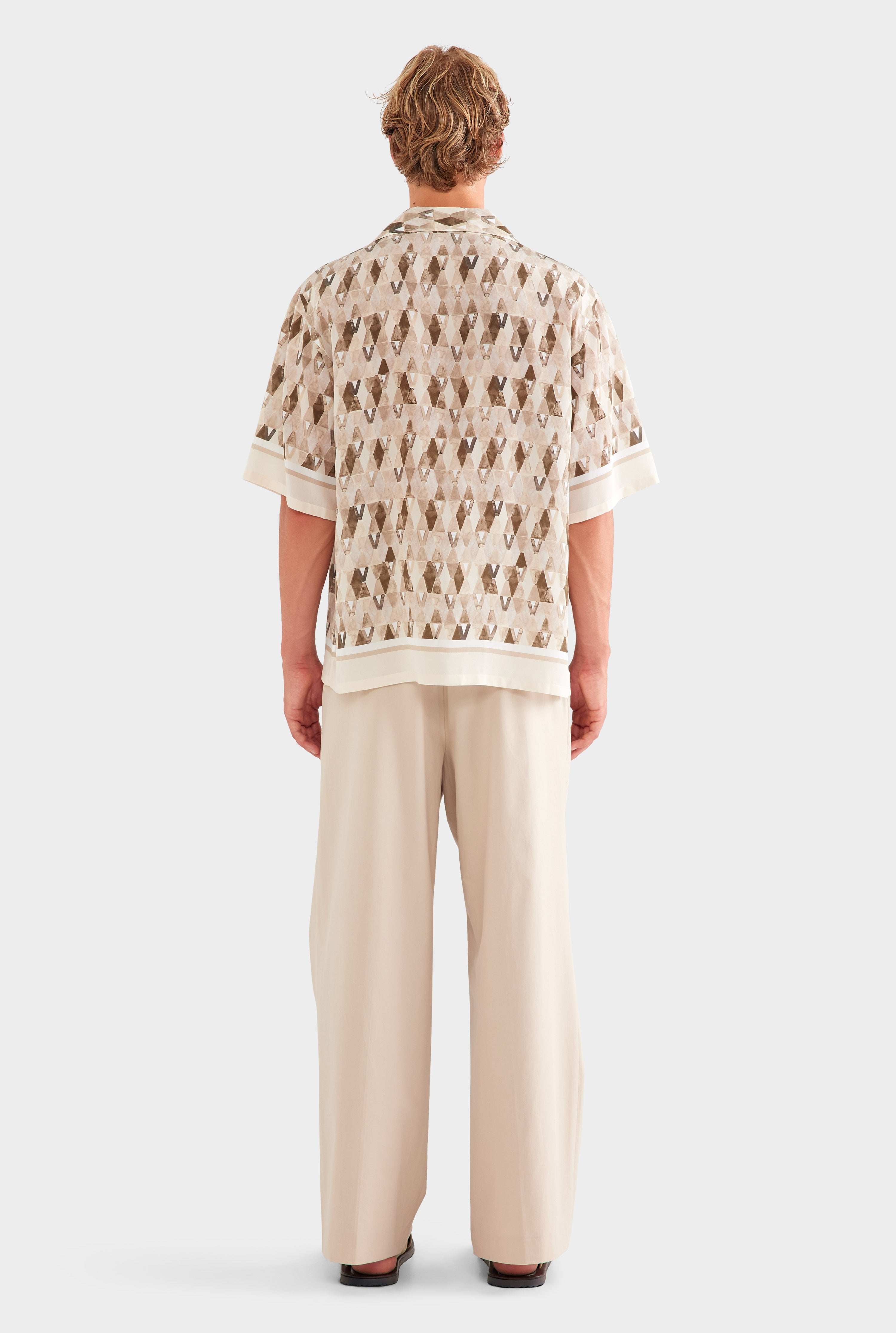 Oversized Silk Short Sleeve Shirt - Beige Painted V Monogram