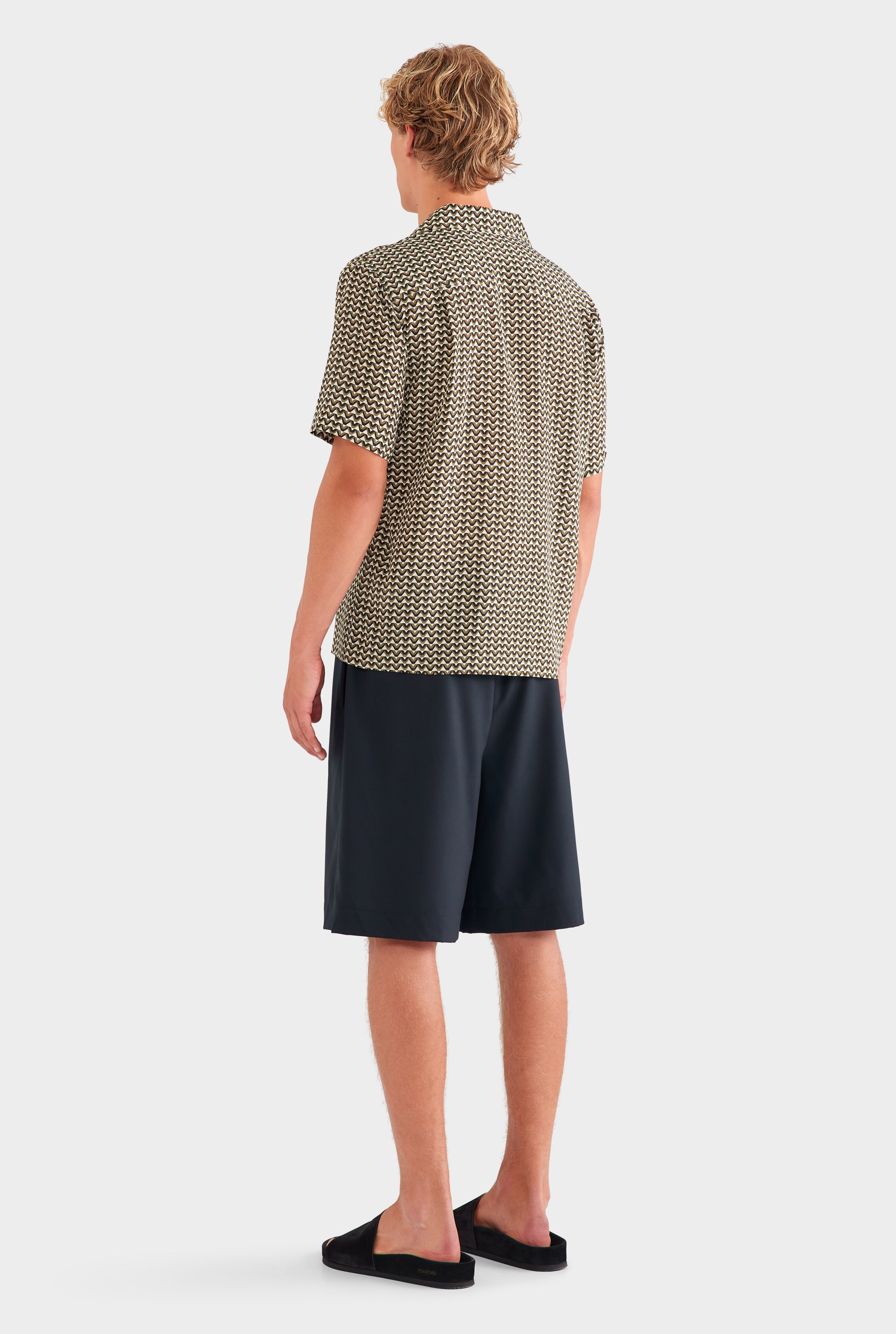 SS Silk Camp Collar Shirt - Cream/Black/Olive V Monogram