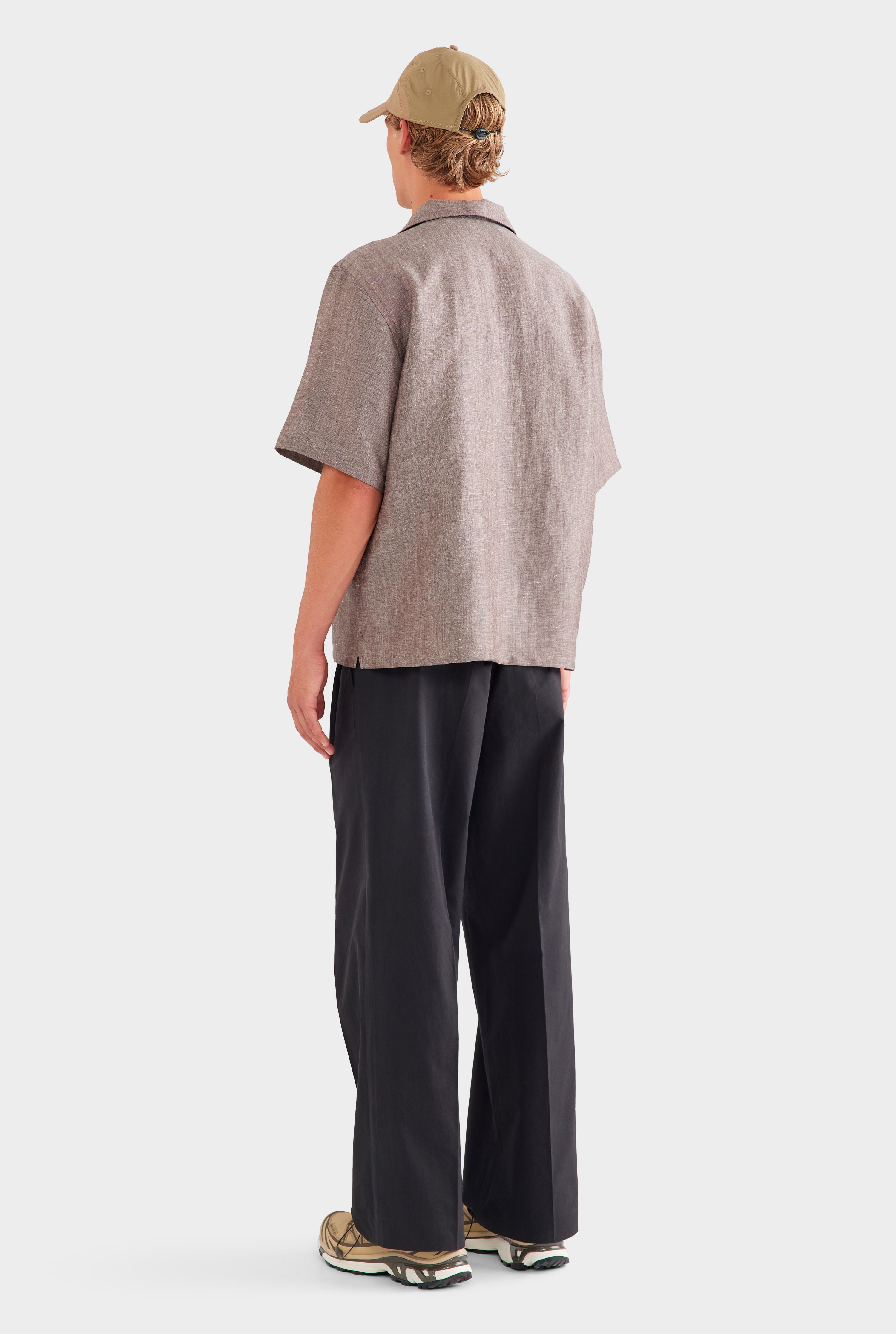 Oversized Wool Linen Short Sleeve Shirt - Brown