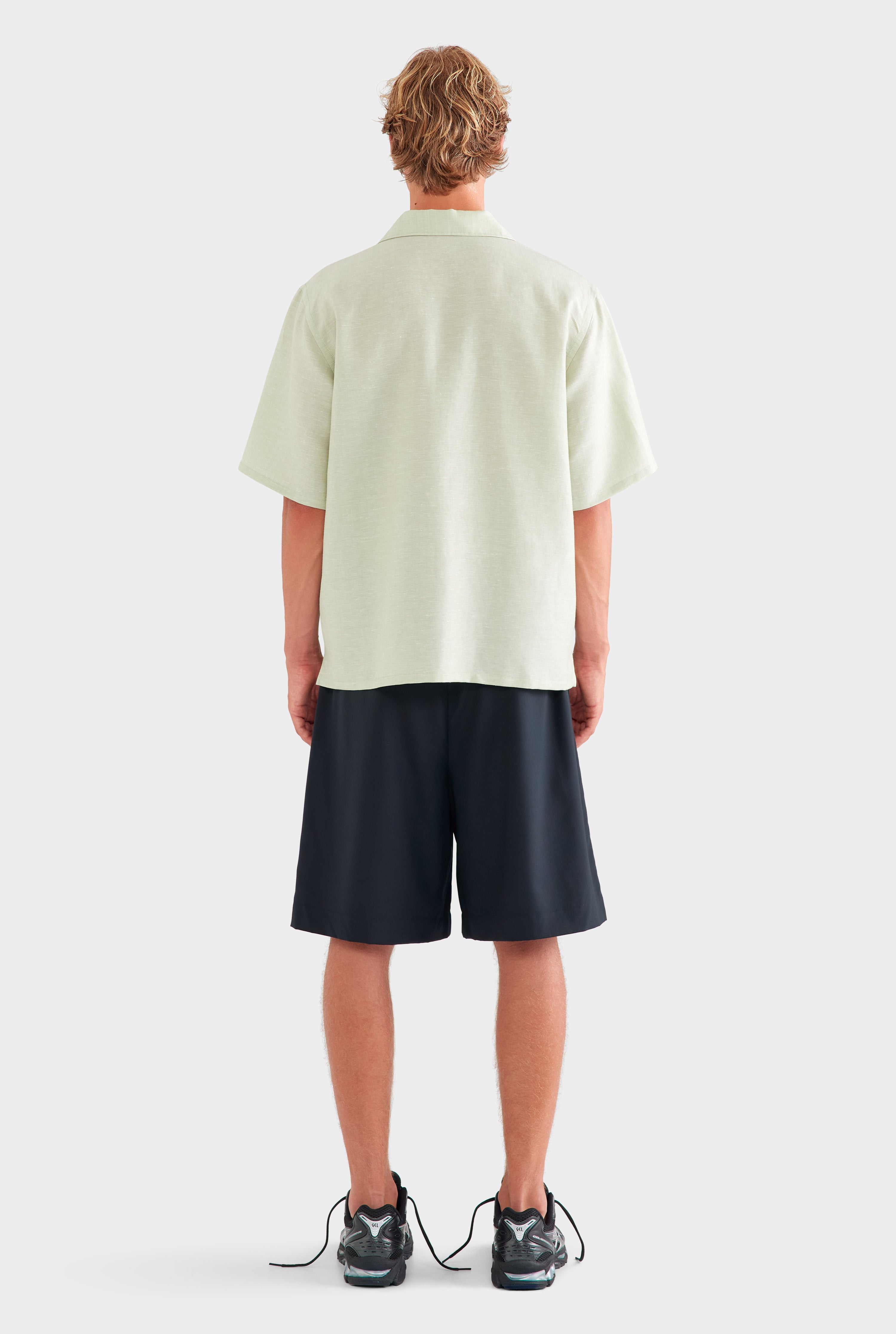 Oversized Wool Linen Short Sleeve Shirt - Pale Pistachio