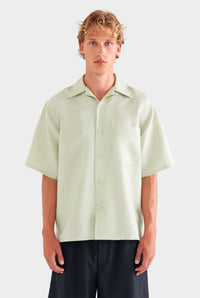 Oversized Wool Linen Short Sleeve Shirt - Pale Pistachio