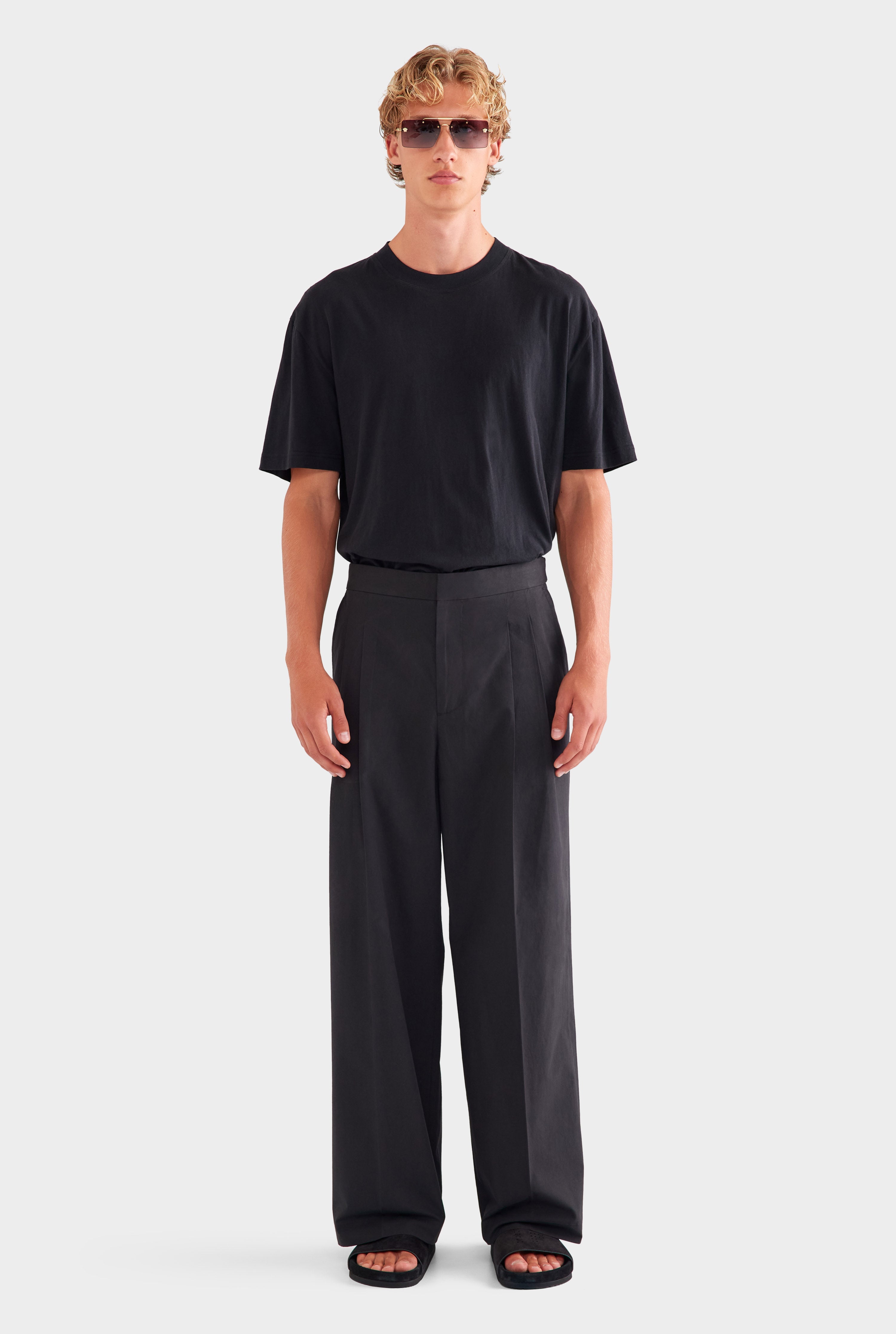 Pleated Poplin Trouser - Black