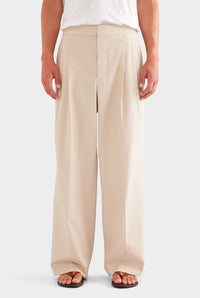 Pleated Poplin Trouser - Light Taupe